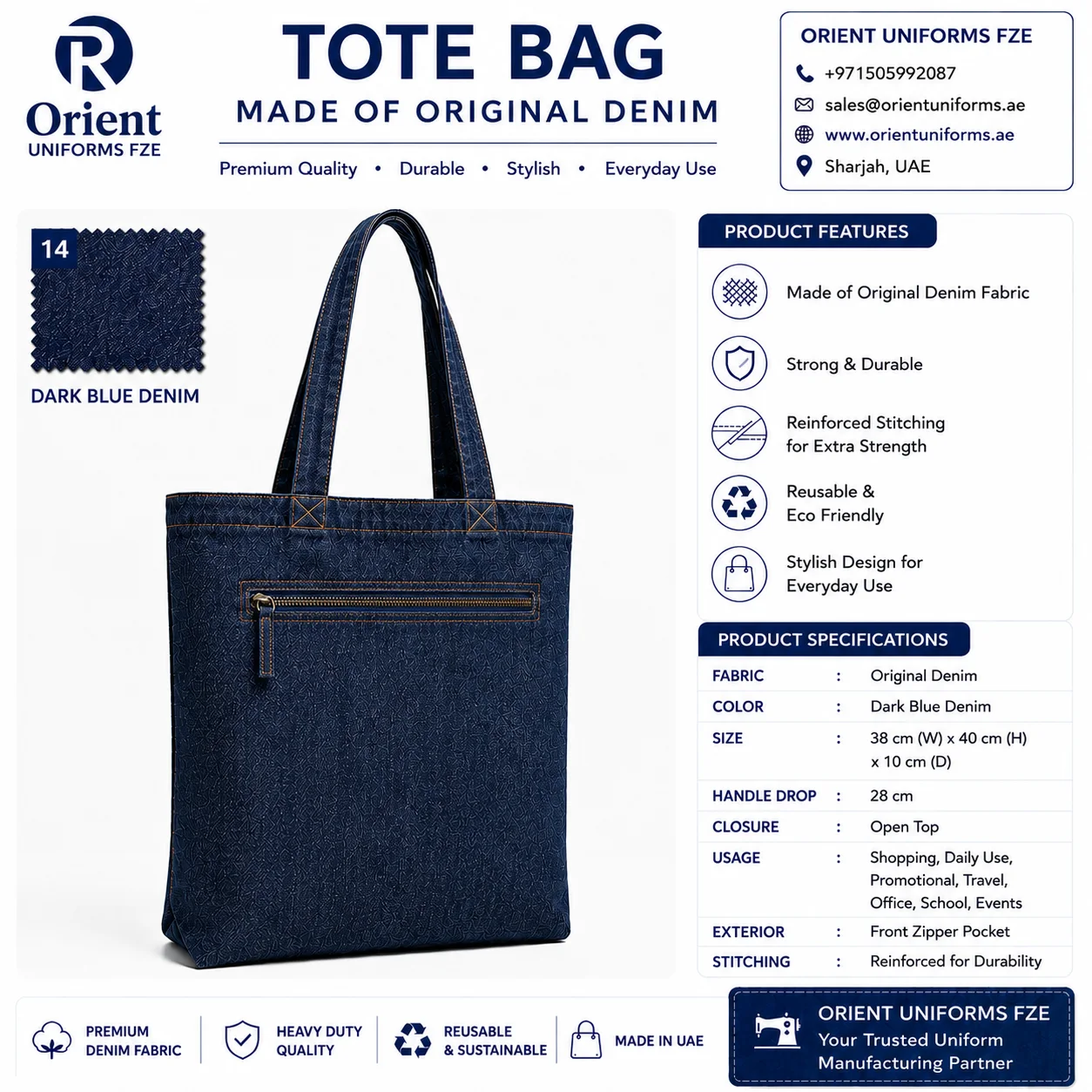 Navy Blue Denim Tote Bag Promotional Shopper