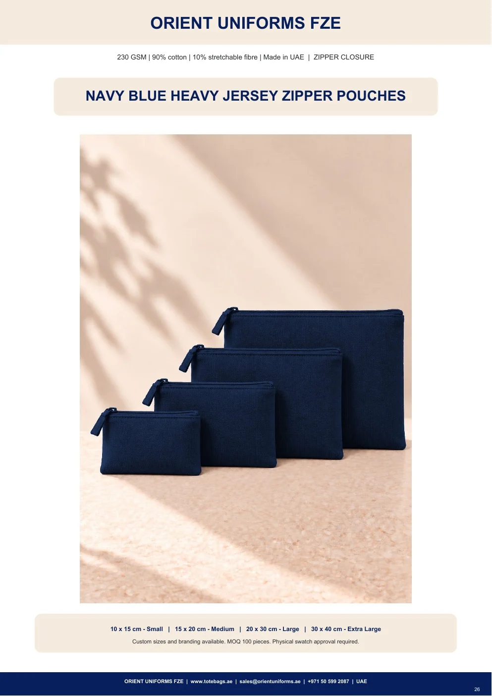 Navy Blue Heavy Jersey Zipper Pouches