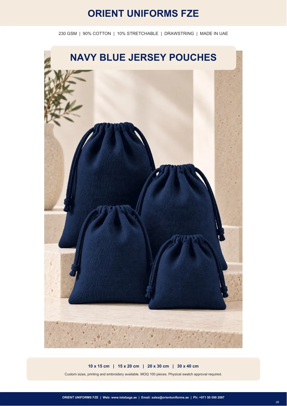 Navy Blue Jersey Drawstring Pouches Navy Blue Jersey Drawstring Pouches