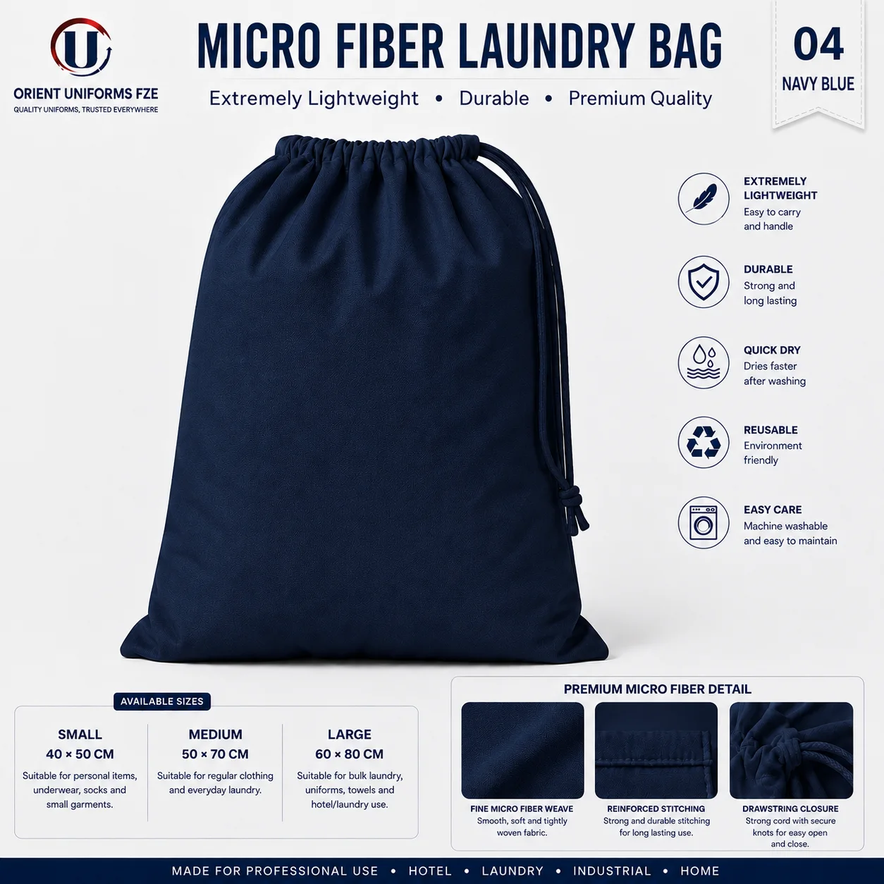 Navy Blue Microfiber Commercial Laundry Bag Navy Blue Microfiber Commercial Laundry Bag