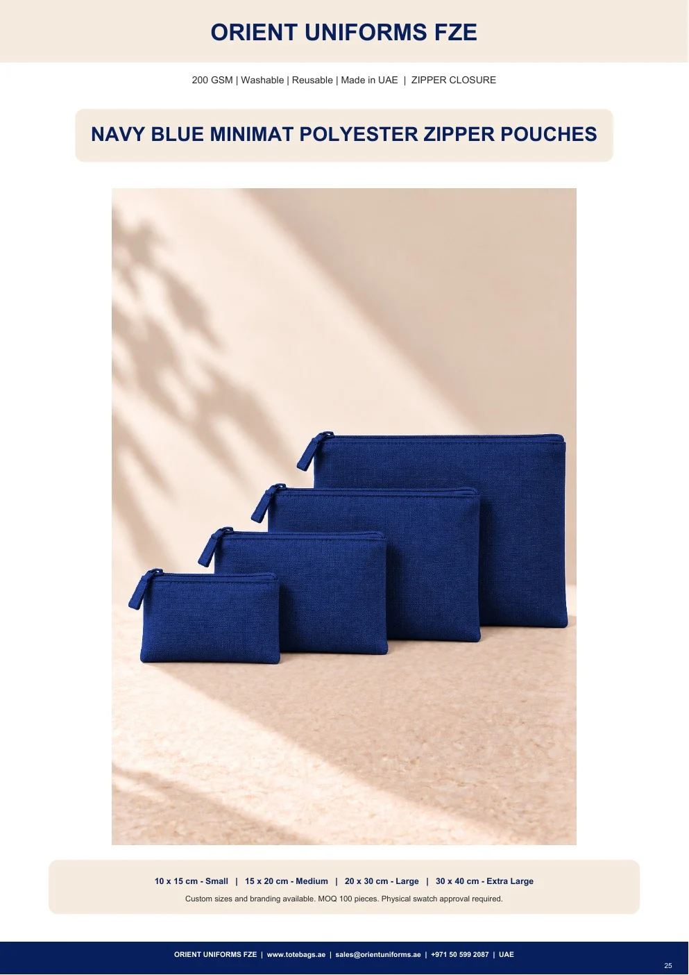 Navy Blue Minimat Polyester Zipper Pouches