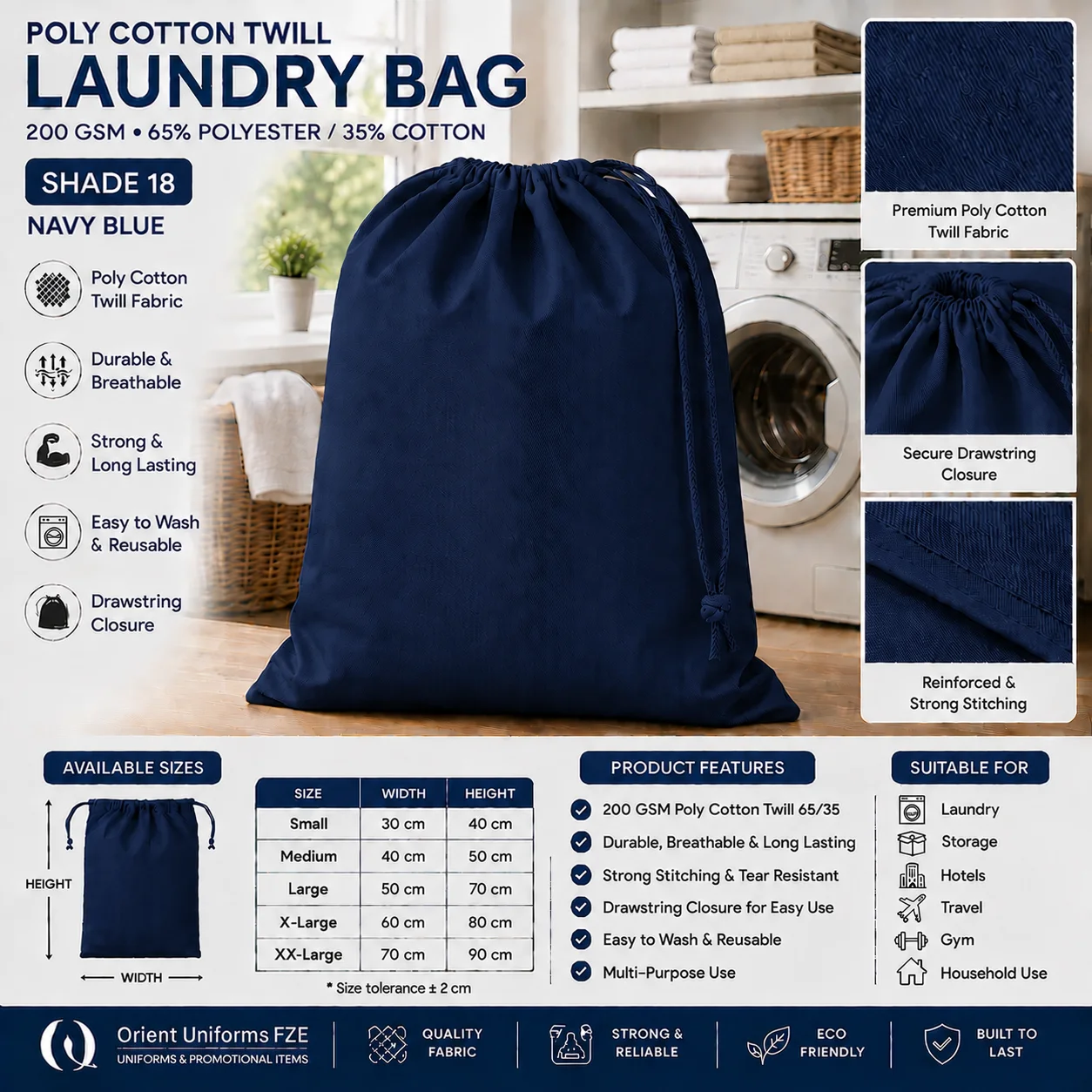 Navy Blue Poly Cotton Hotel Laundry Bag Navy Blue Poly Cotton Hotel Laundry Bag