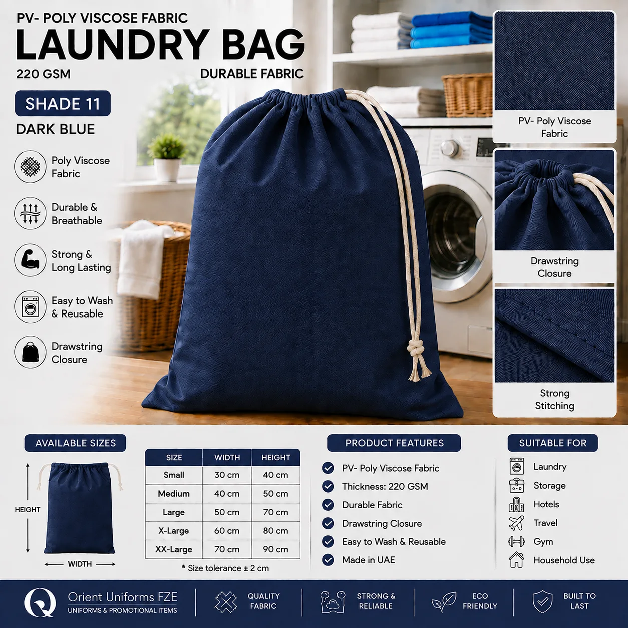 Navy Blue Poly Viscose Commercial Laundry Bag Navy Blue Poly Viscose Commercial Laundry Bag