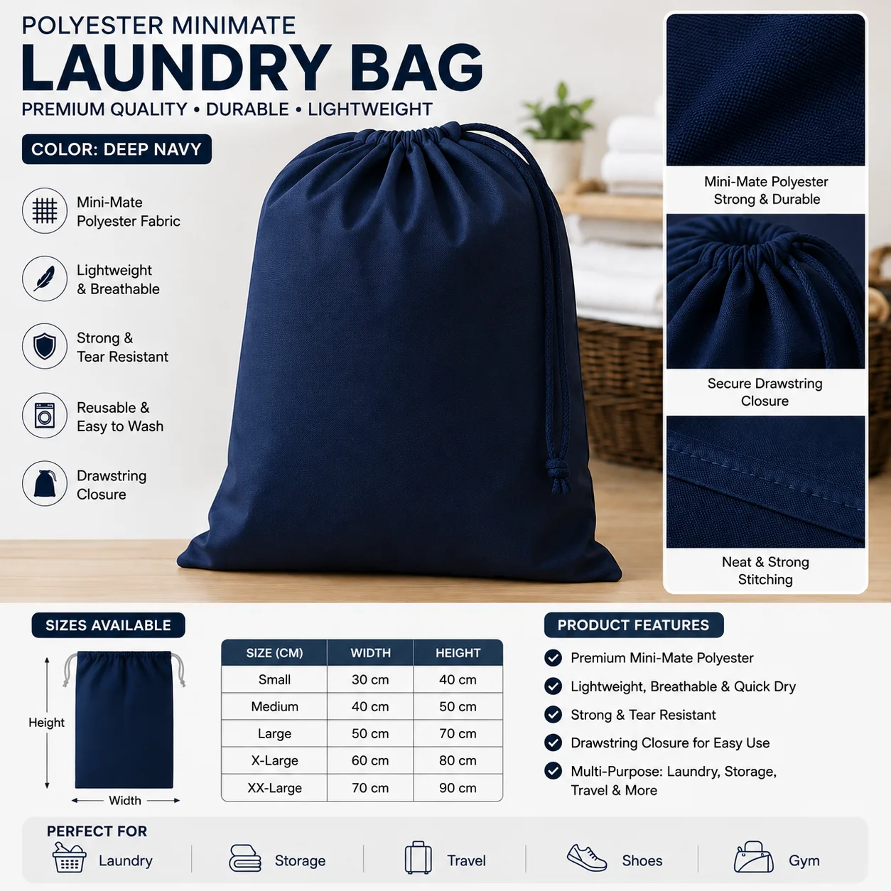 Navy Blue Polyester Commercial Laundry Bag Navy Blue Polyester Commercial Laundry Bag