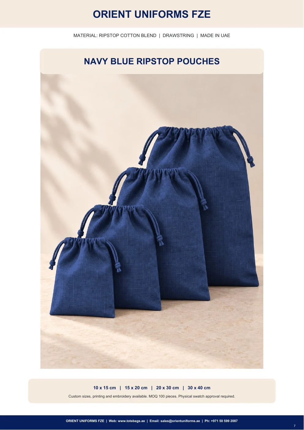 Navy Blue Ripstop Drawstring Pouches