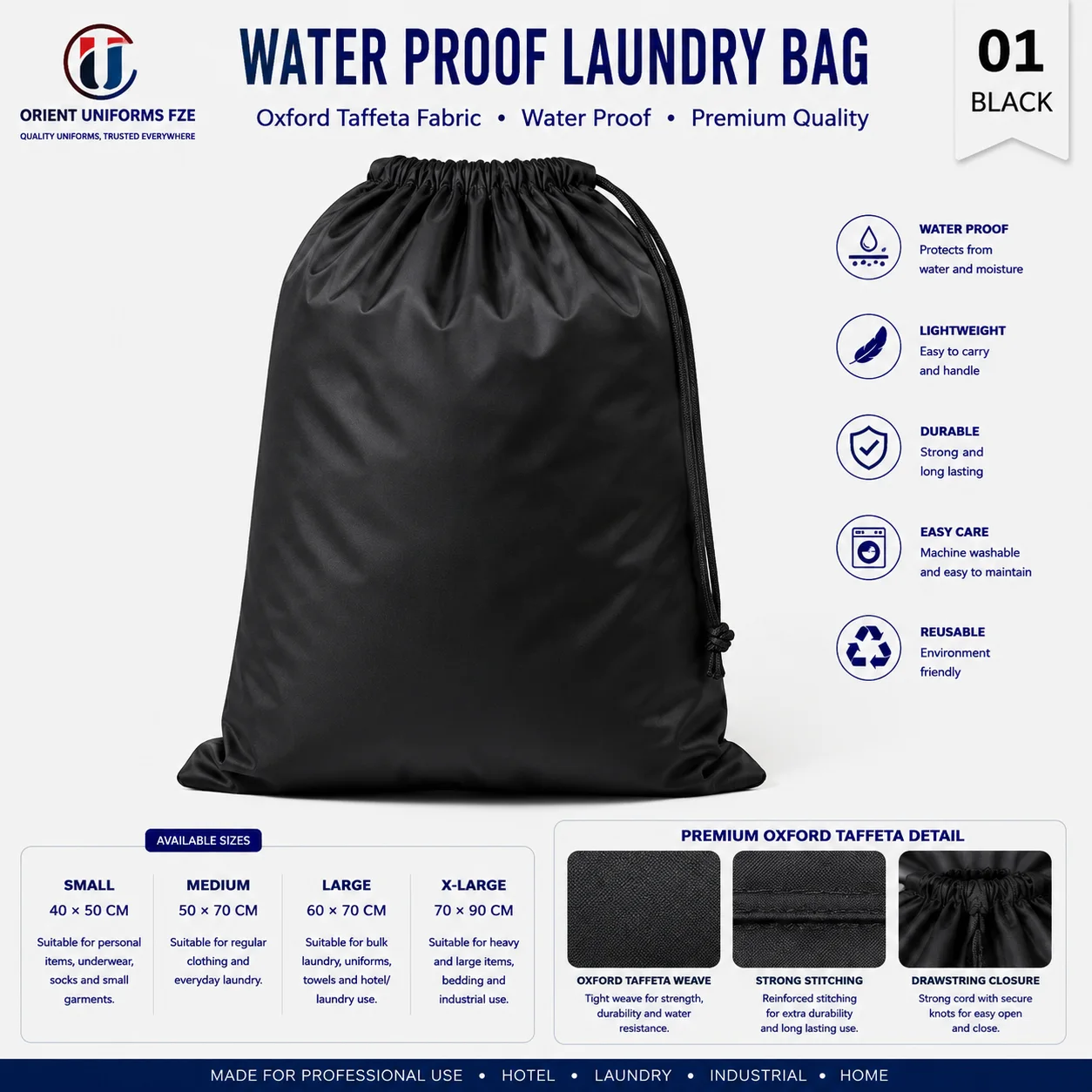 Navy Blue Waterproof Oxford Taffeta Hotel Laundry Bag Navy Blue Waterproof Oxford Taffeta Hotel Laundry Bag