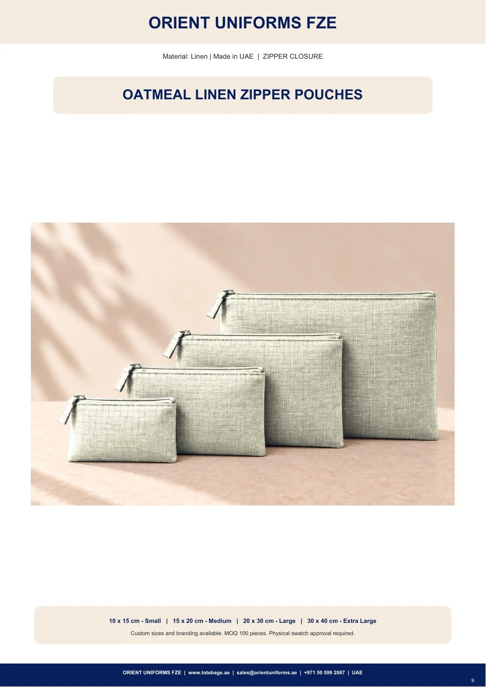 Oatmeal Linen Zipper Pouches