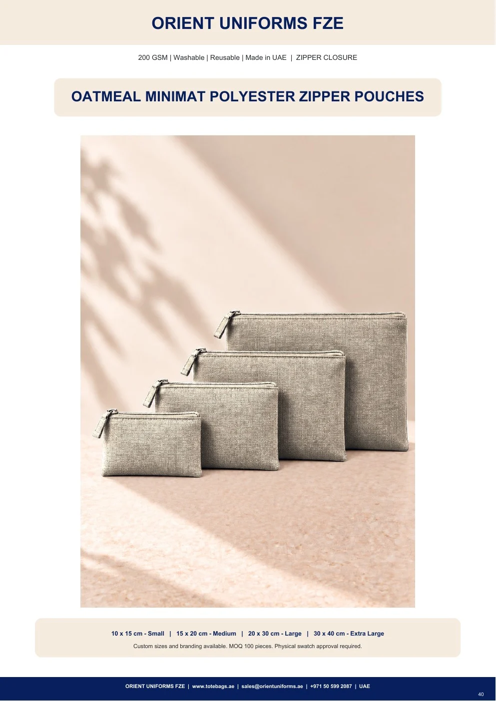 Oatmeal Minimat Polyester Zipper Pouches