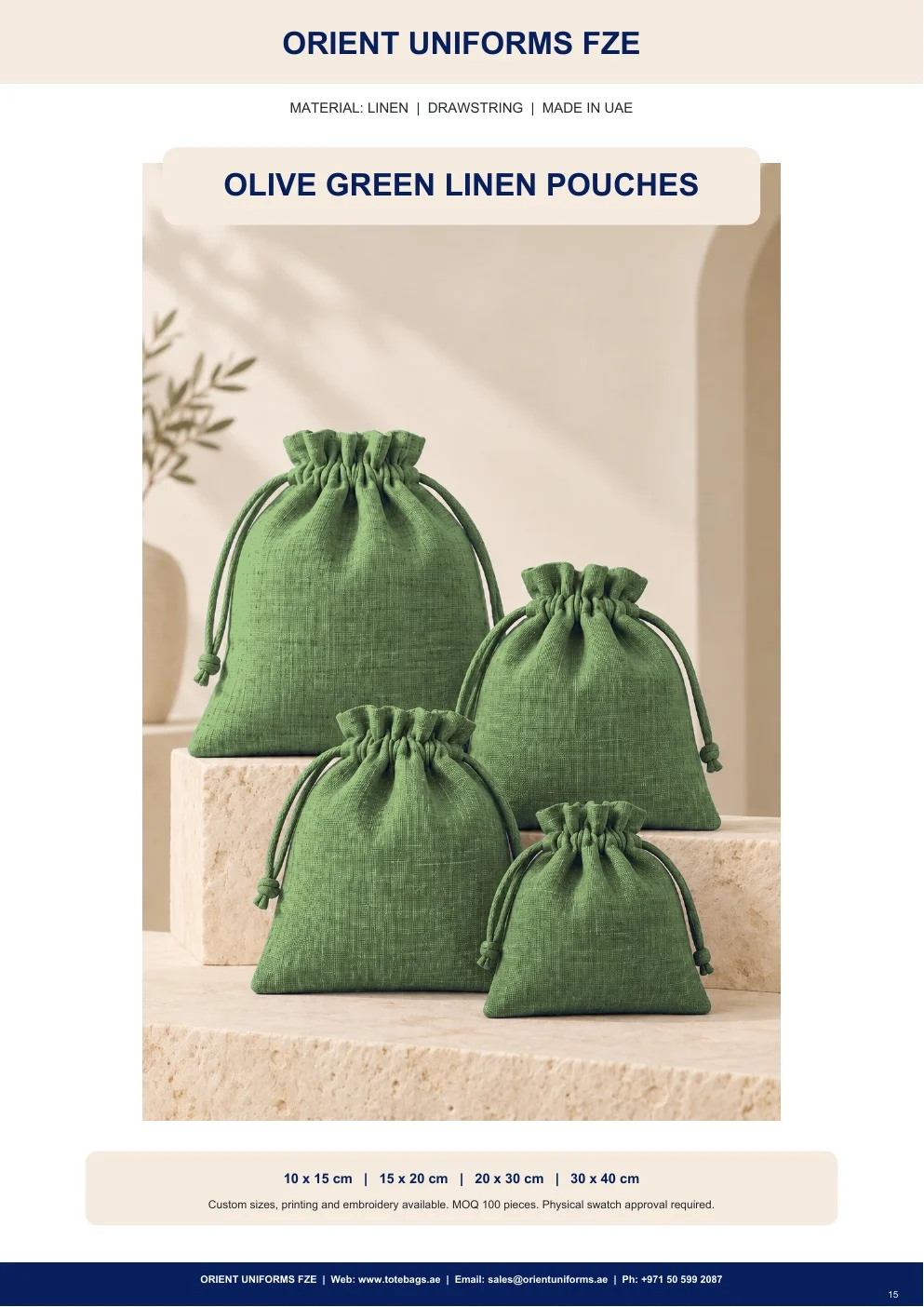 Olive Green Linen Drawstring Pouches Olive Green Linen Drawstring Pouches
