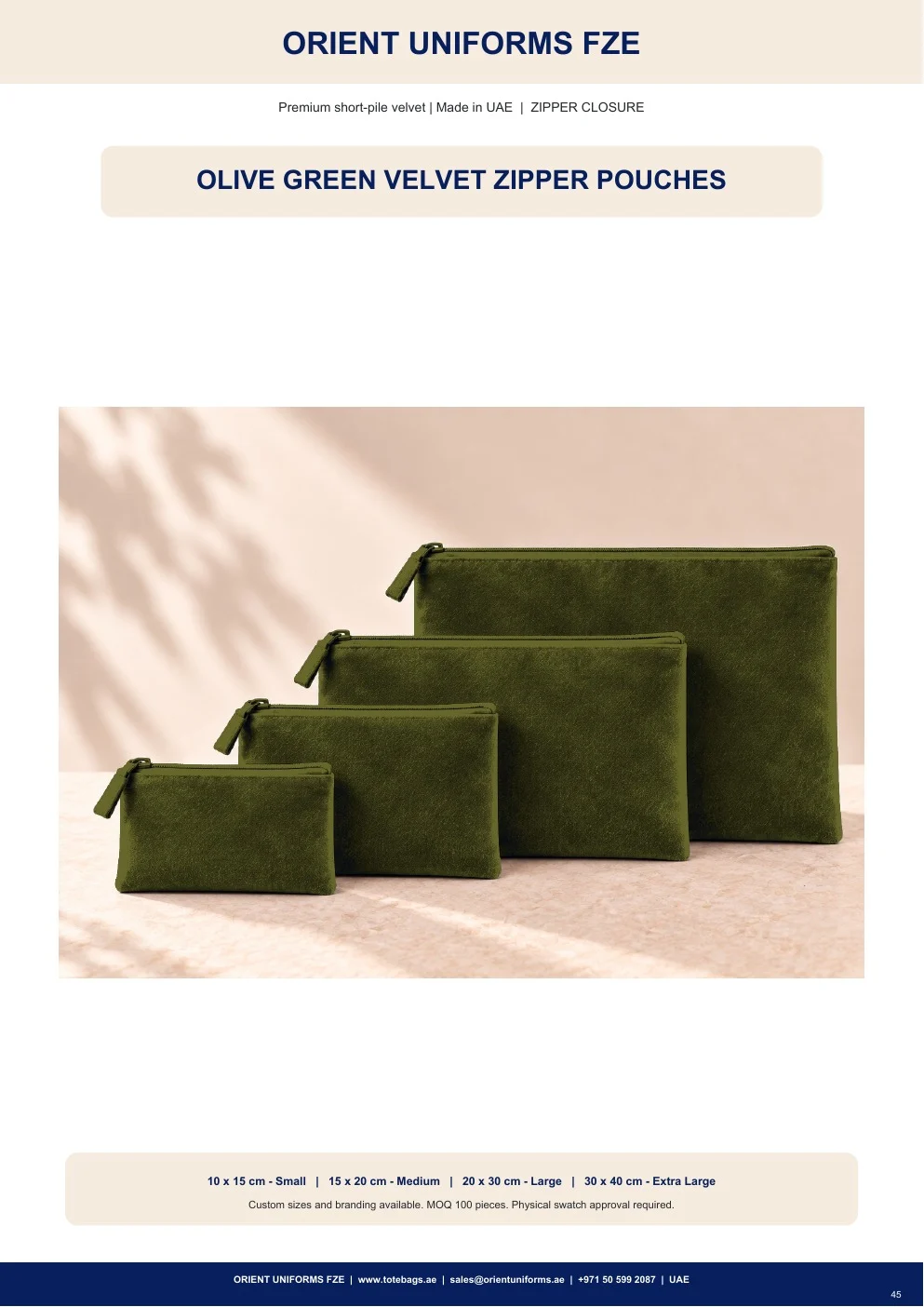 Olive Green Velvet Zipper Pouches