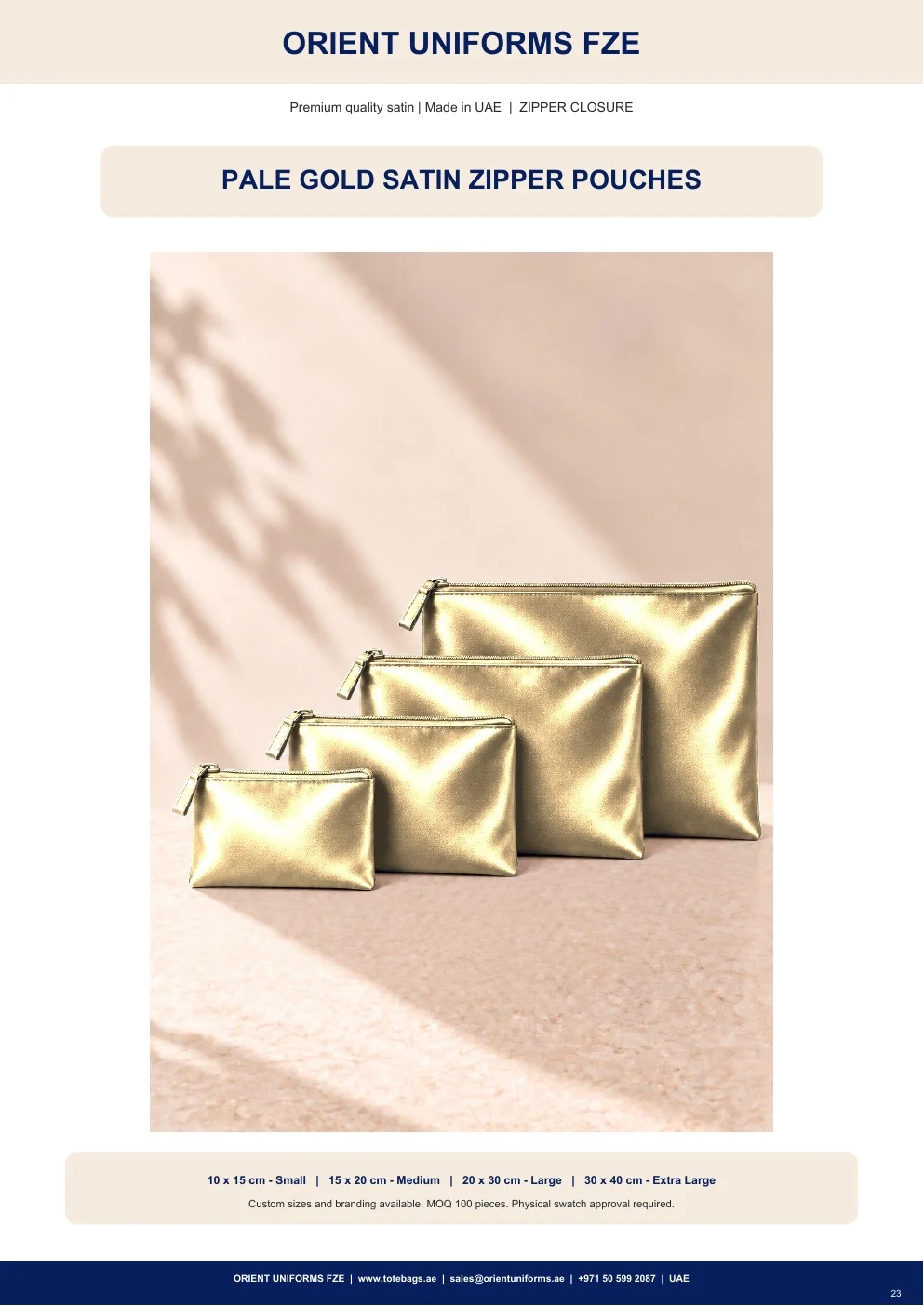 Pale Gold Satin Zipper Pouches