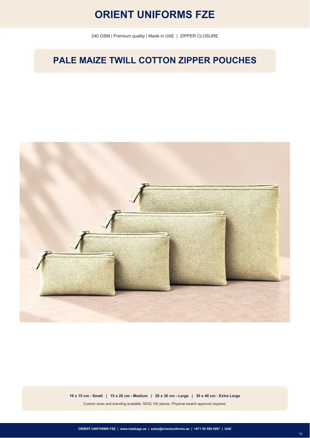 Pale Maize Twill Cotton Zipper Pouches
