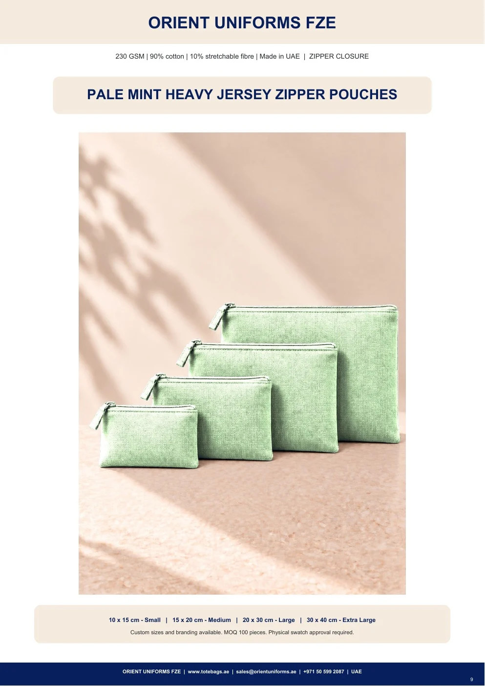 Pale Mint Heavy Jersey Zipper Pouches