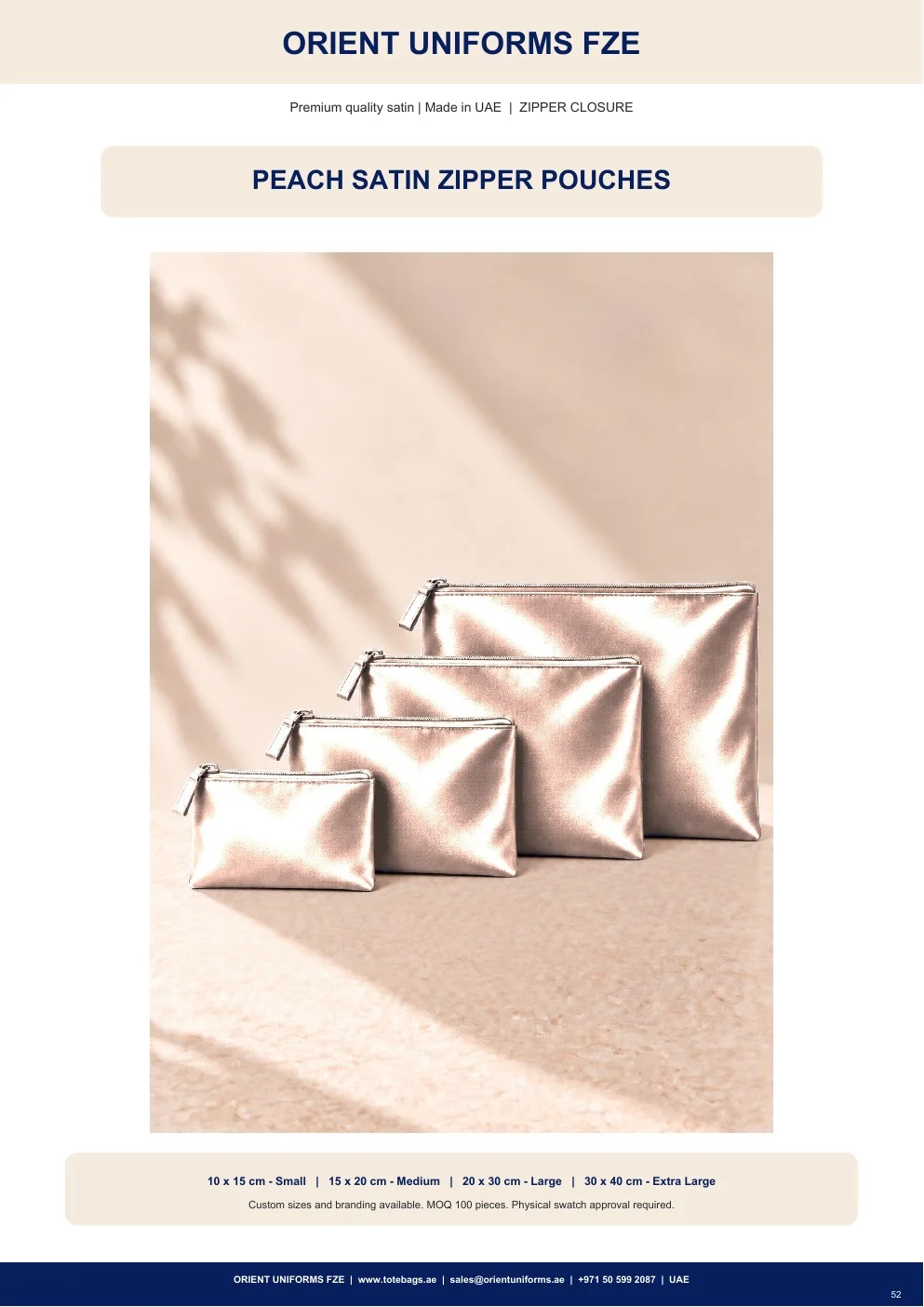 Peach Satin Zipper Pouches