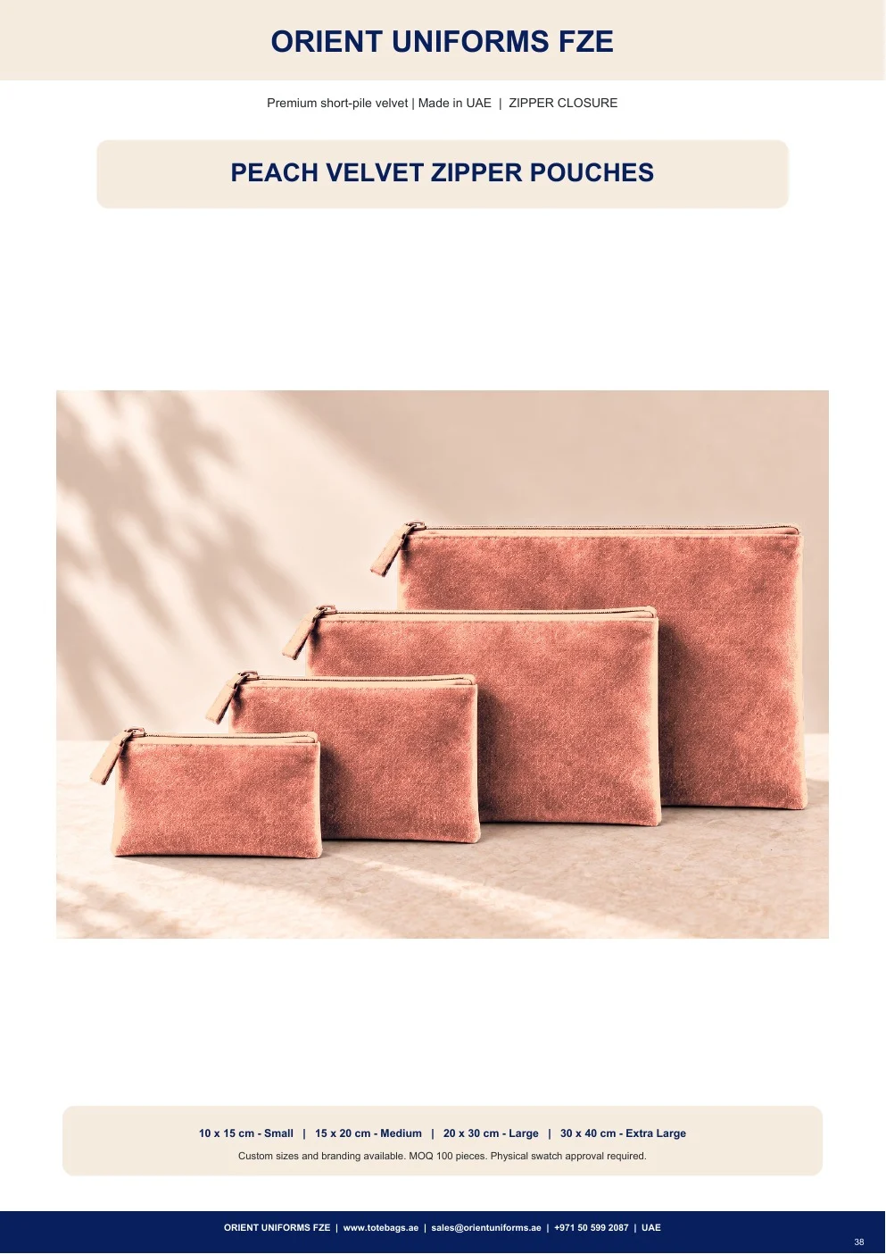 Peach Velvet Zipper Pouches
