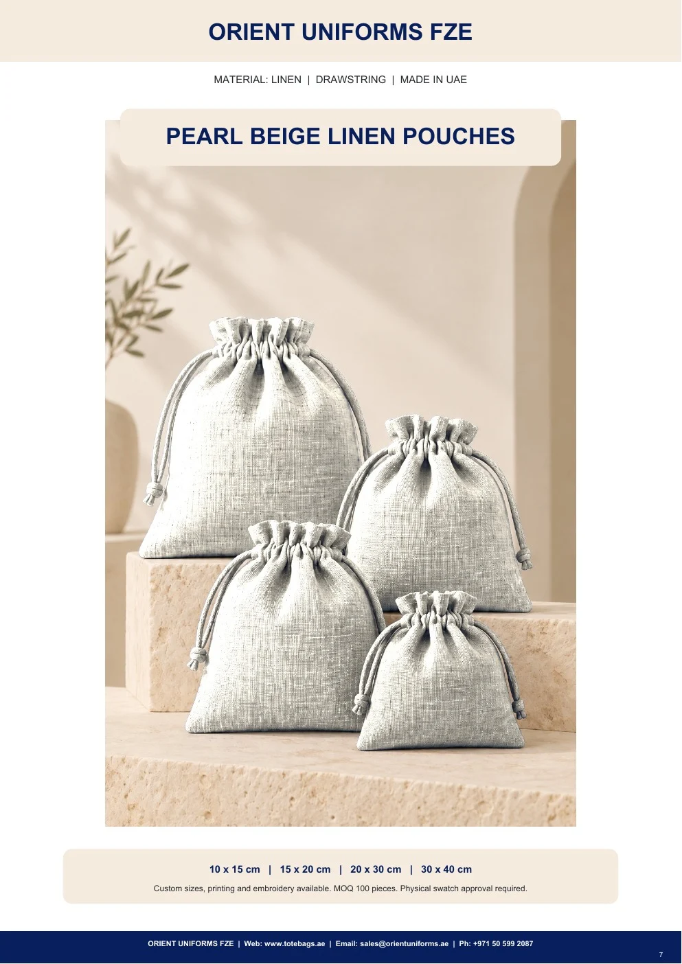 Pearl Beige Linen Drawstring Pouches Pearl Beige Linen Drawstring Pouches