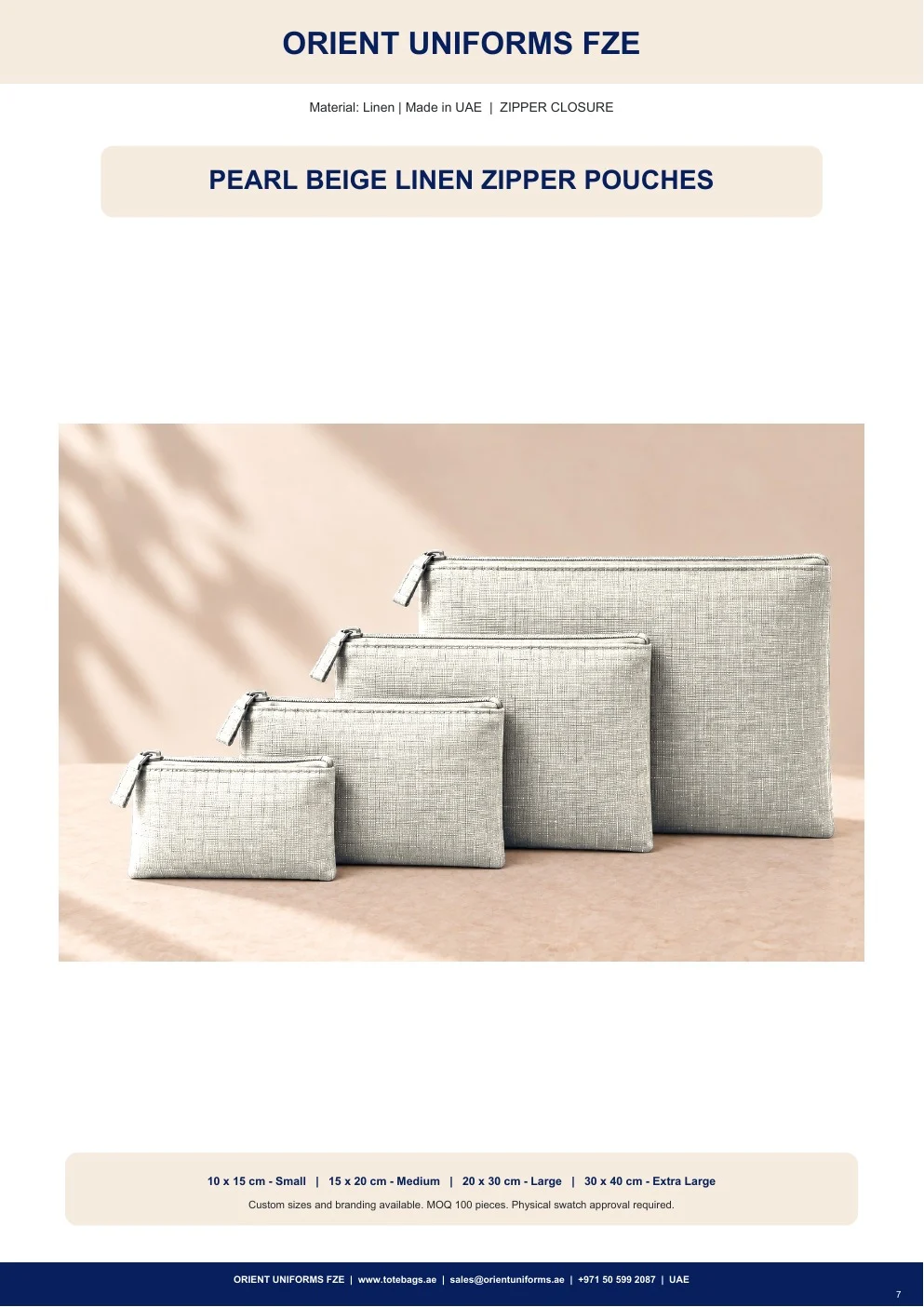 Pearl Beige Linen Zipper Pouches