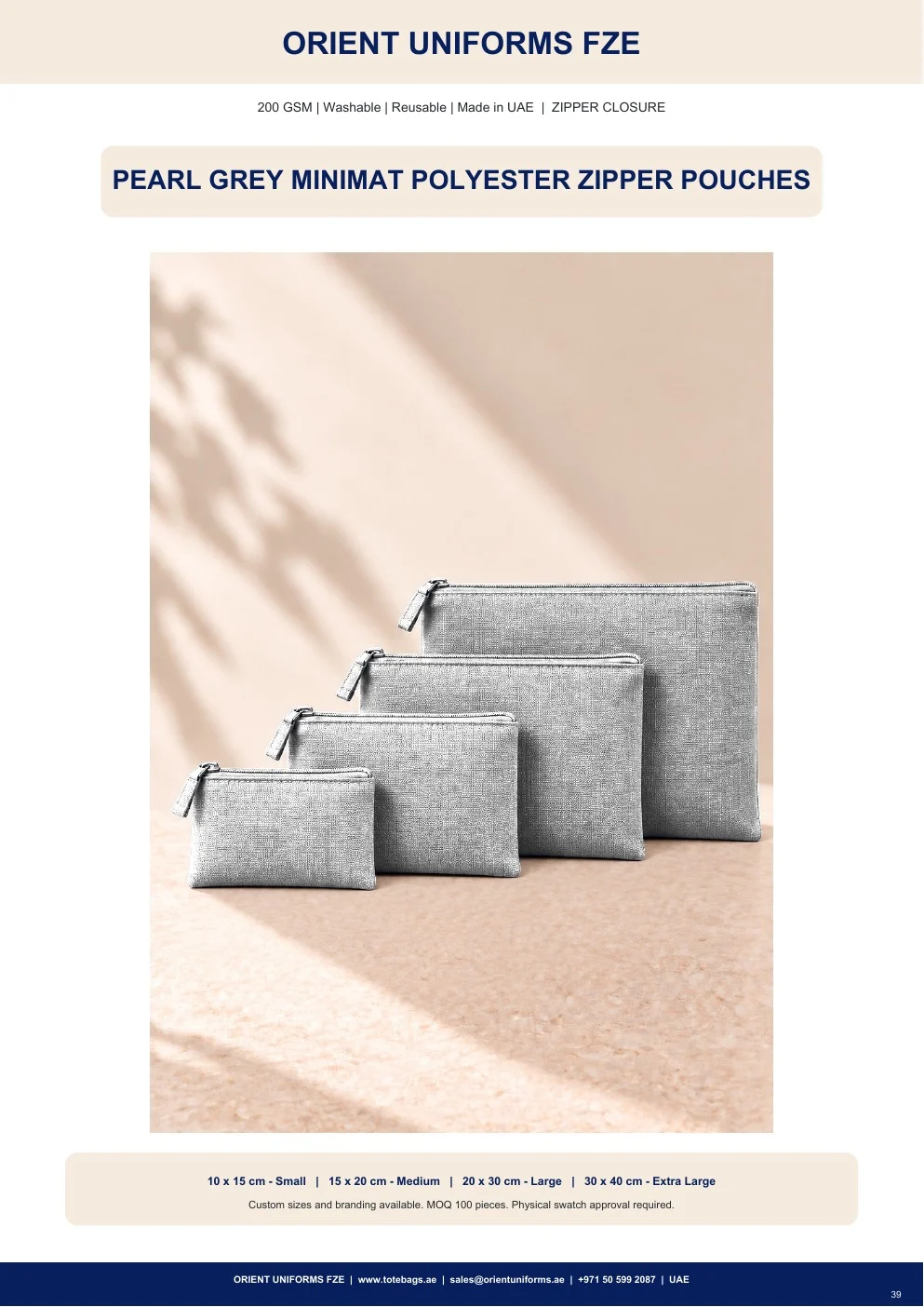 Pearl Grey Minimat Polyester Zipper Pouches