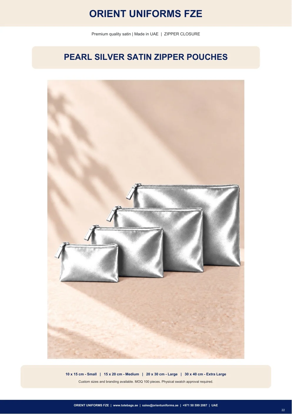 Pearl Silver Satin Zipper Pouches