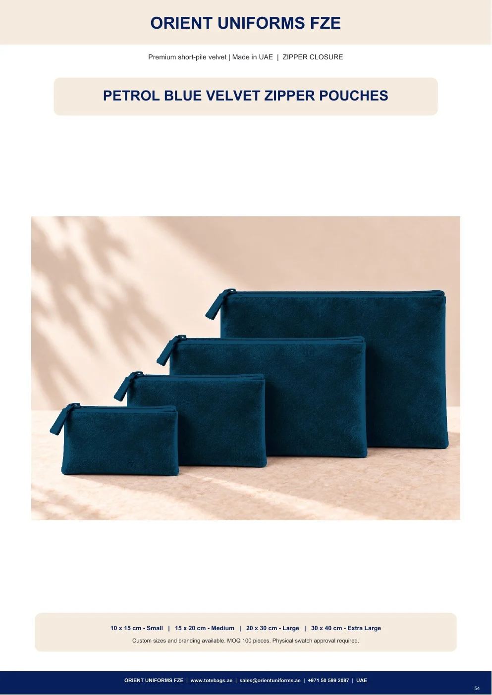 Petrol Blue Velvet Zipper Pouches