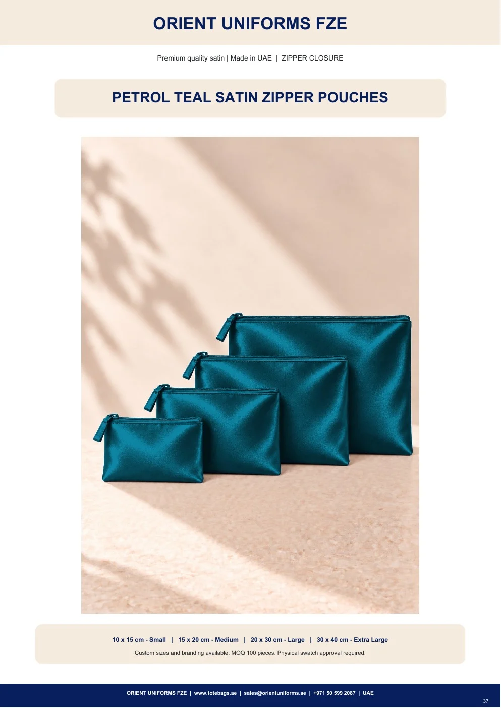 Petrol Teal Satin Zipper Pouches