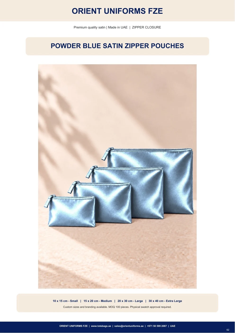 Powder Blue Satin Zipper Pouches
