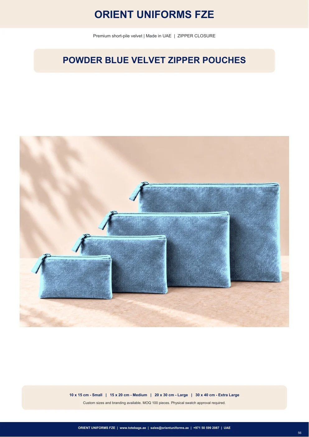 Powder Blue Velvet Zipper Pouches