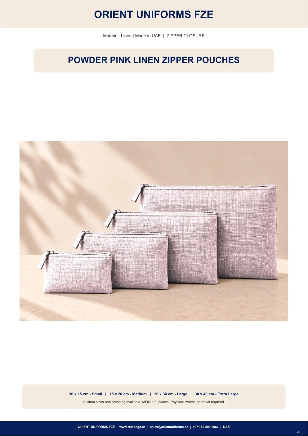 Powder Pink Linen Zipper Pouches