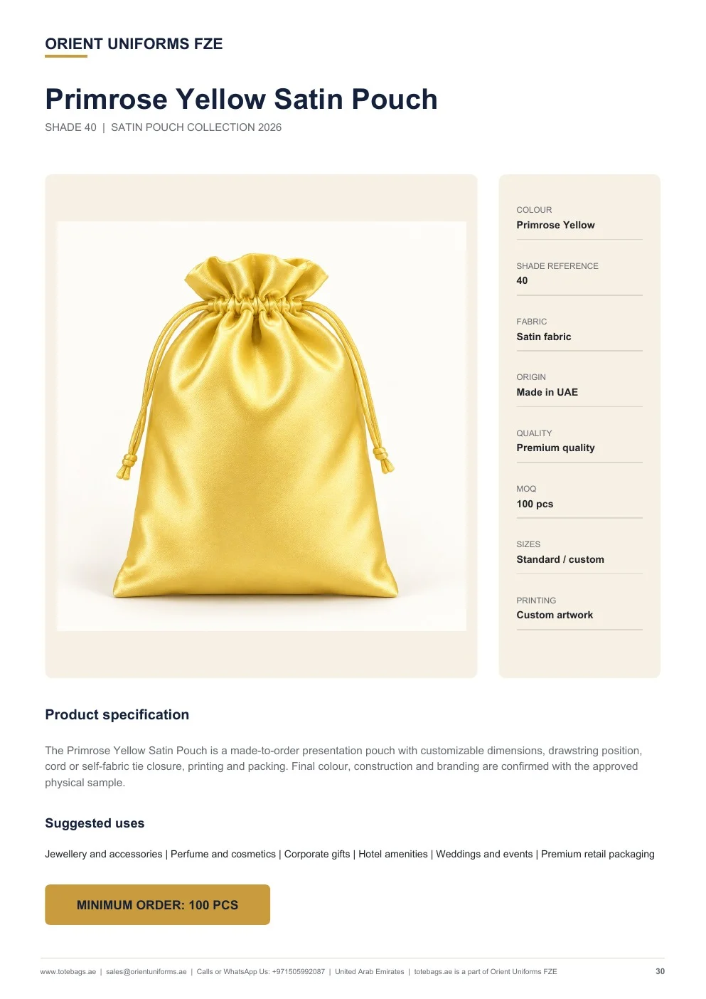 Primrose Yellow Satin Drawstring Pouches Primrose Yellow Satin Drawstring Pouches
