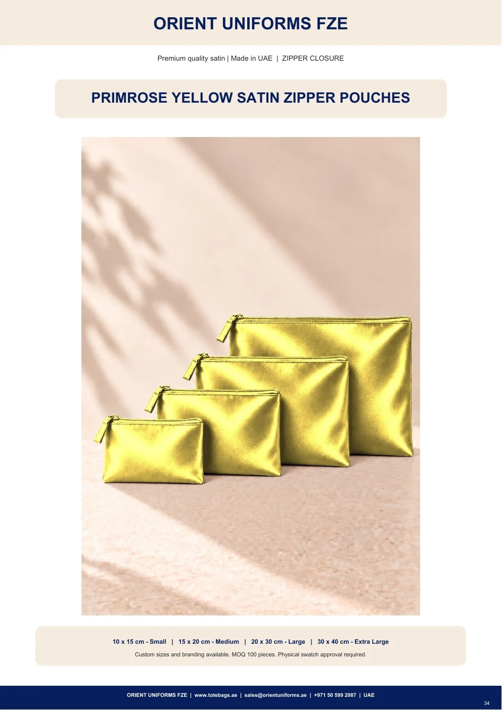 Primrose Yellow Satin Zipper Pouches