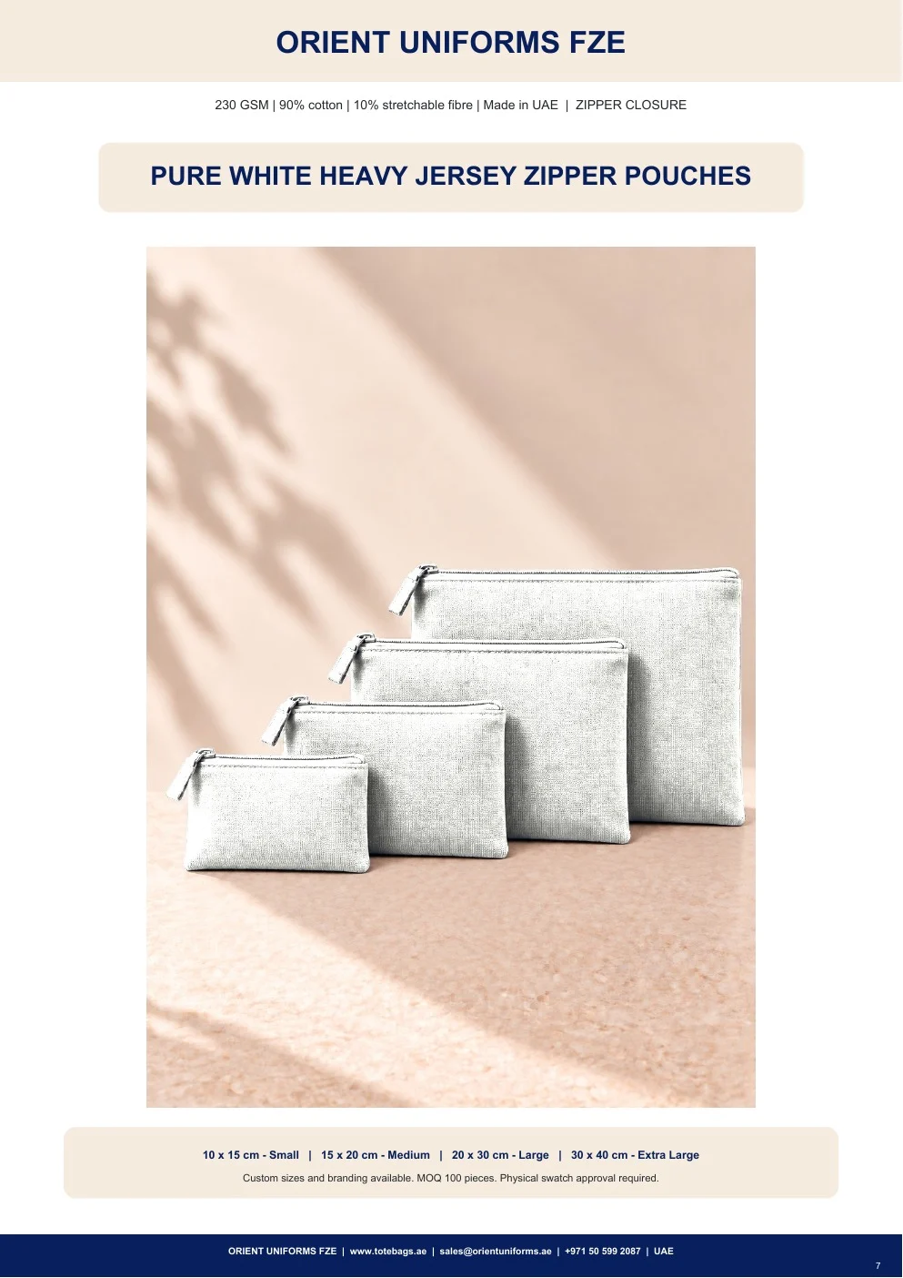 Pure White Heavy Jersey Zipper Pouches