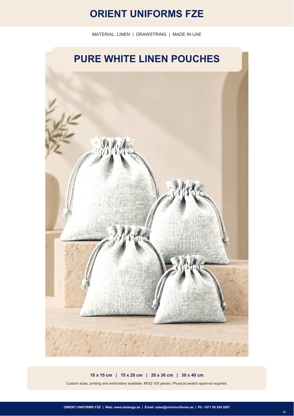 Pure White Linen Drawstring Pouches Pure White Linen Drawstring Pouches