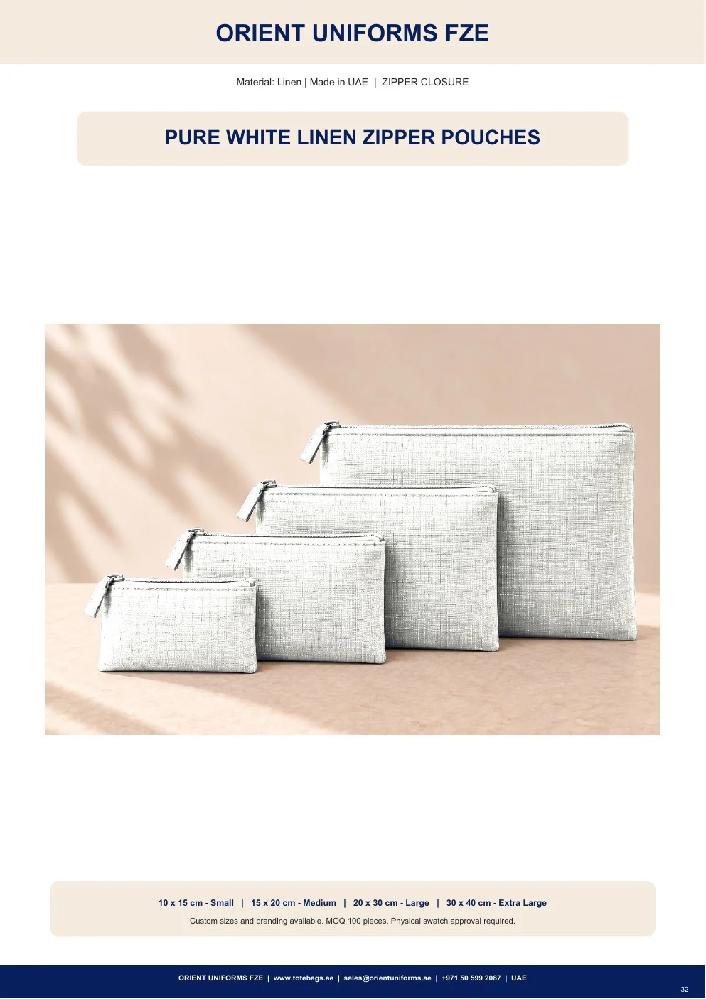 Pure White Linen Zipper Pouches