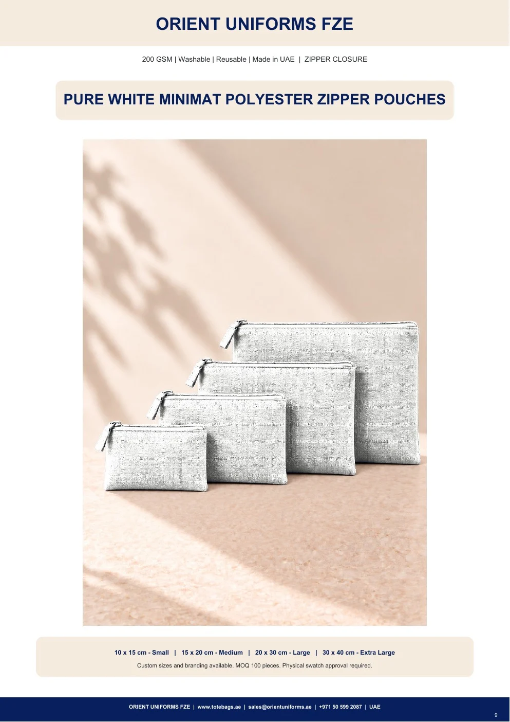 Pure White Minimat Polyester Zipper Pouches