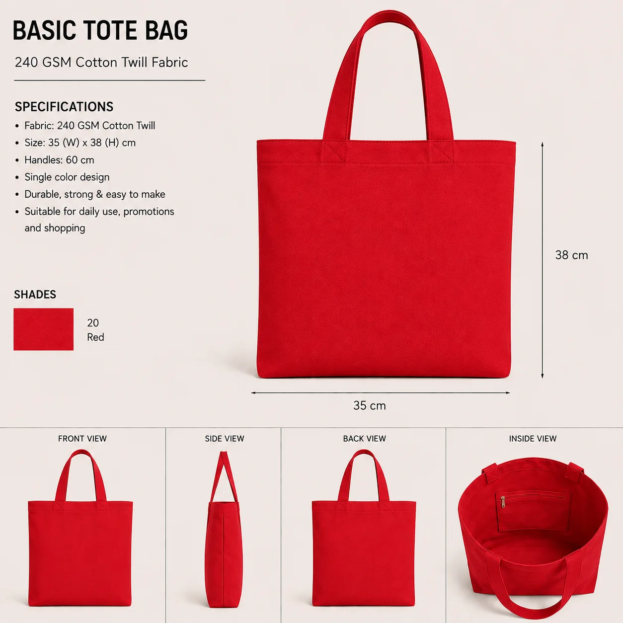 Red Cotton Tote Bag Promotional Shopper