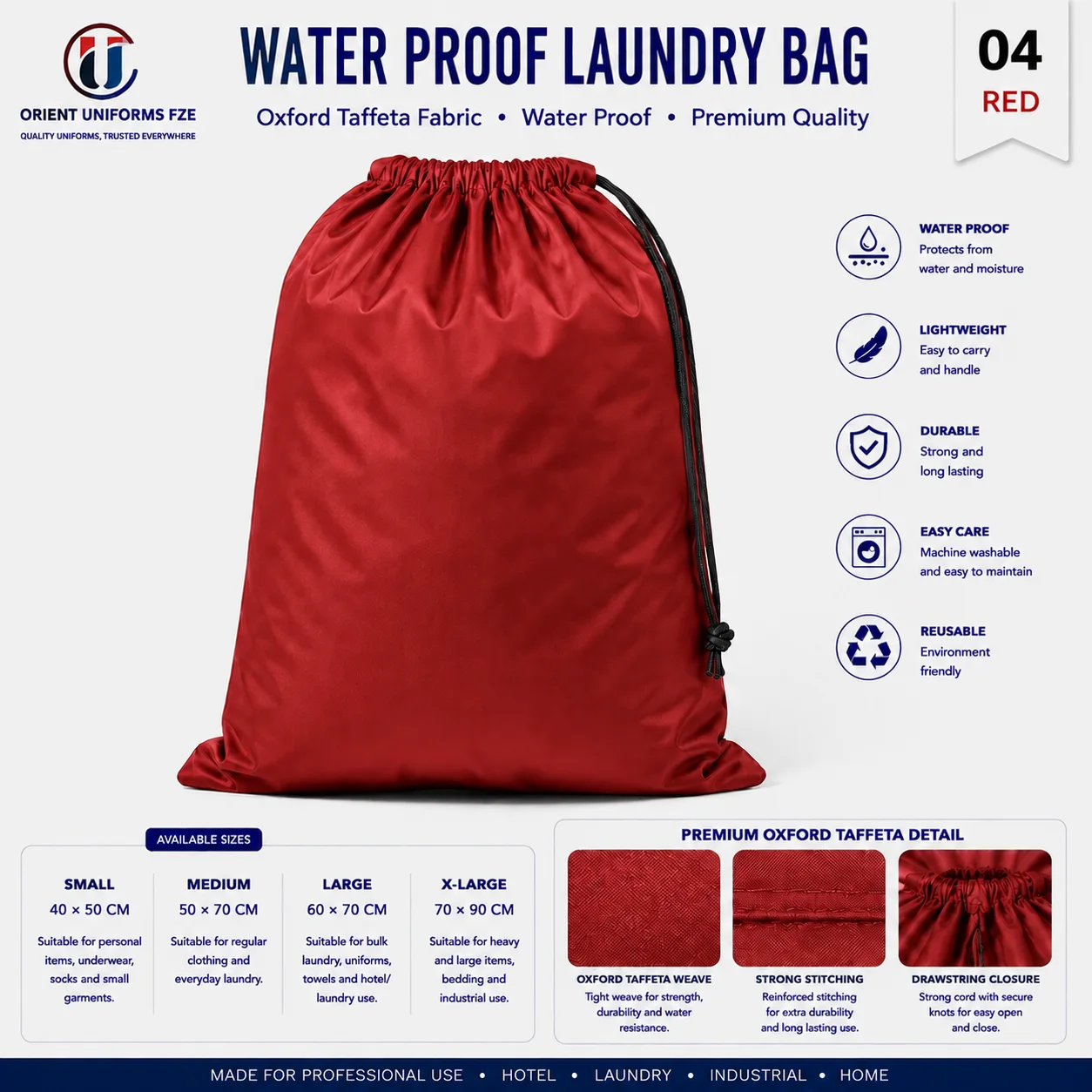 Red Waterproof Oxford Taffeta Commercial Laundry Bag Red Waterproof Oxford Taffeta Commercial Laundry Bag