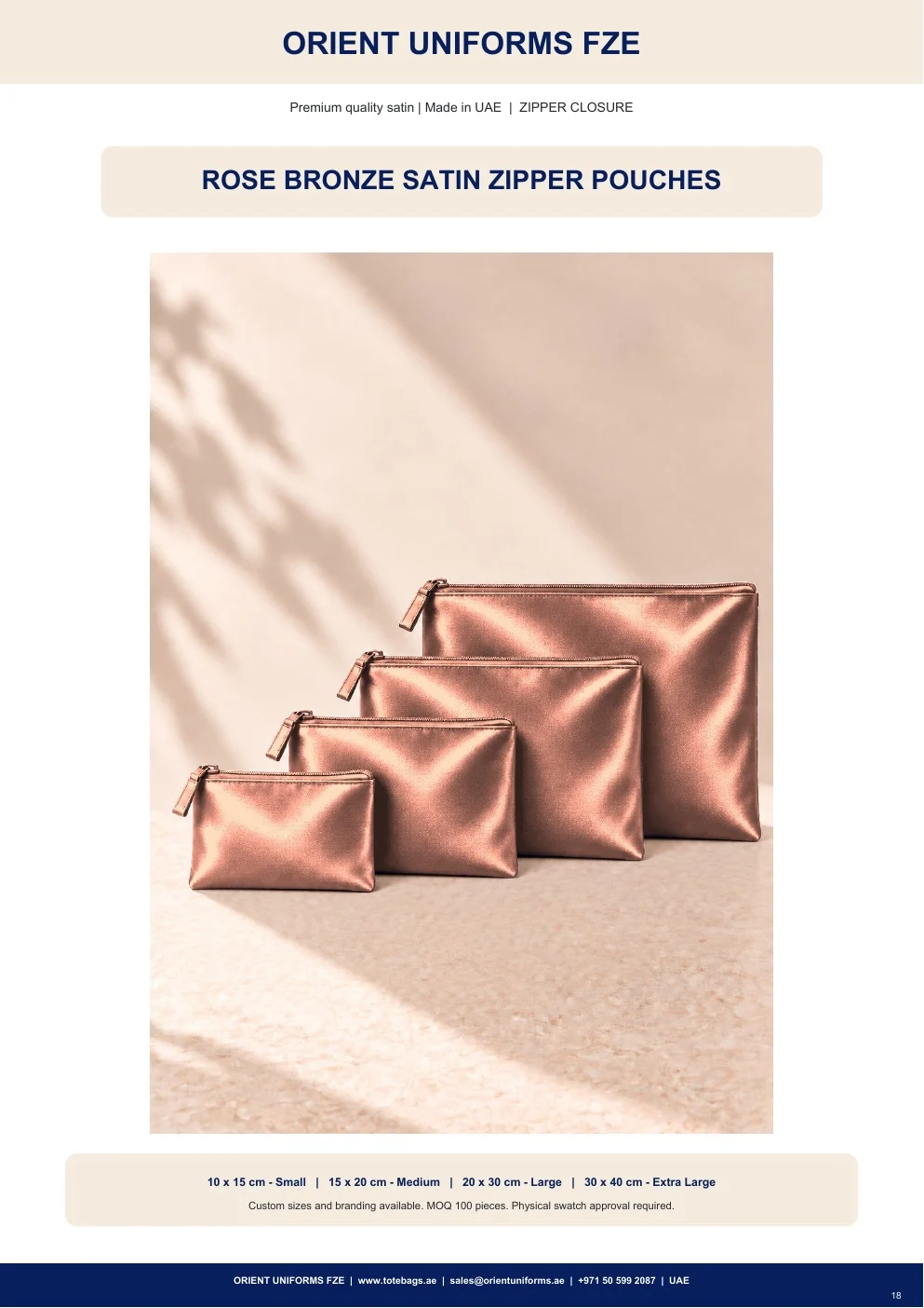 Rose Bronze Satin Zipper Pouches
