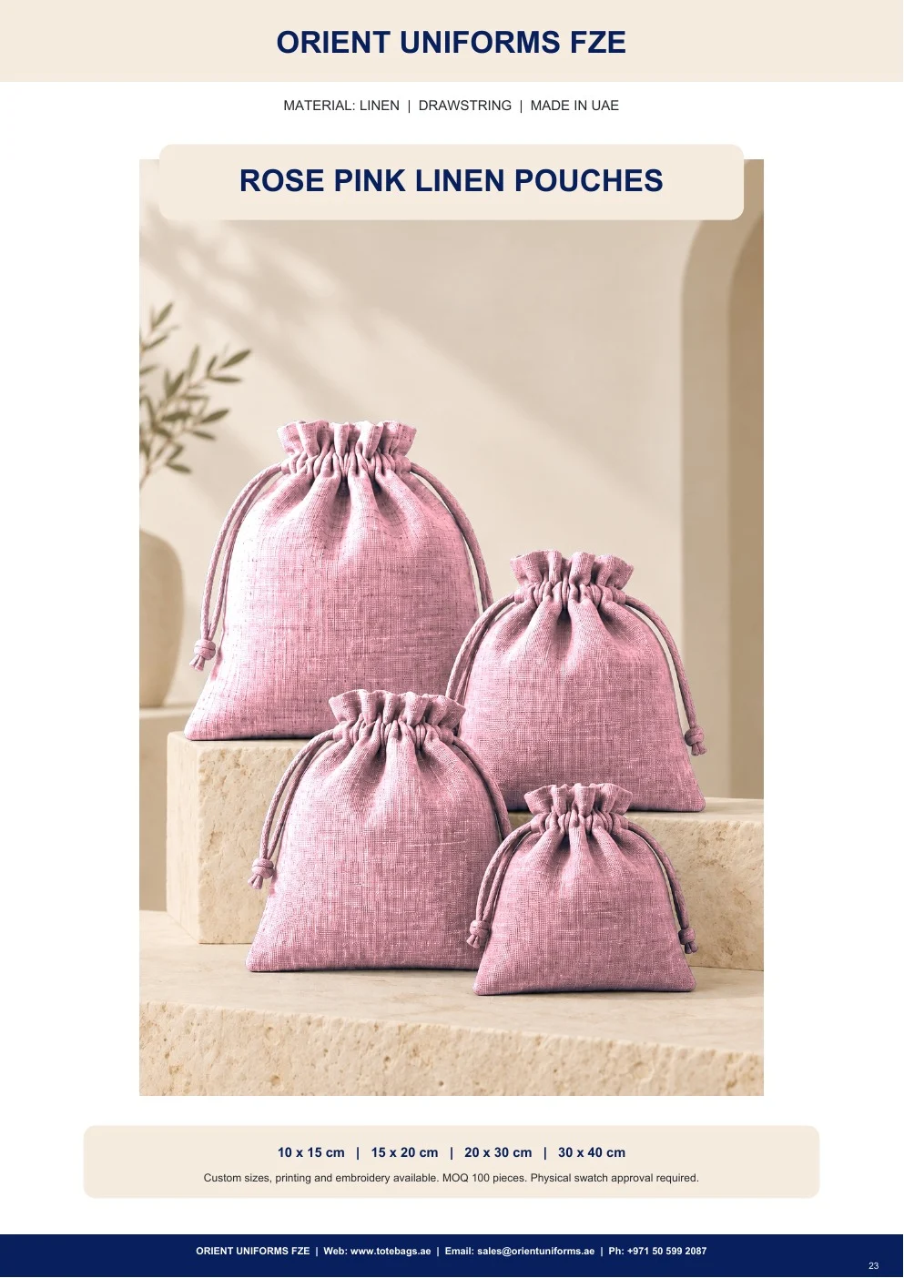 Rose Pink Linen Drawstring Pouches Rose Pink Linen Drawstring Pouches