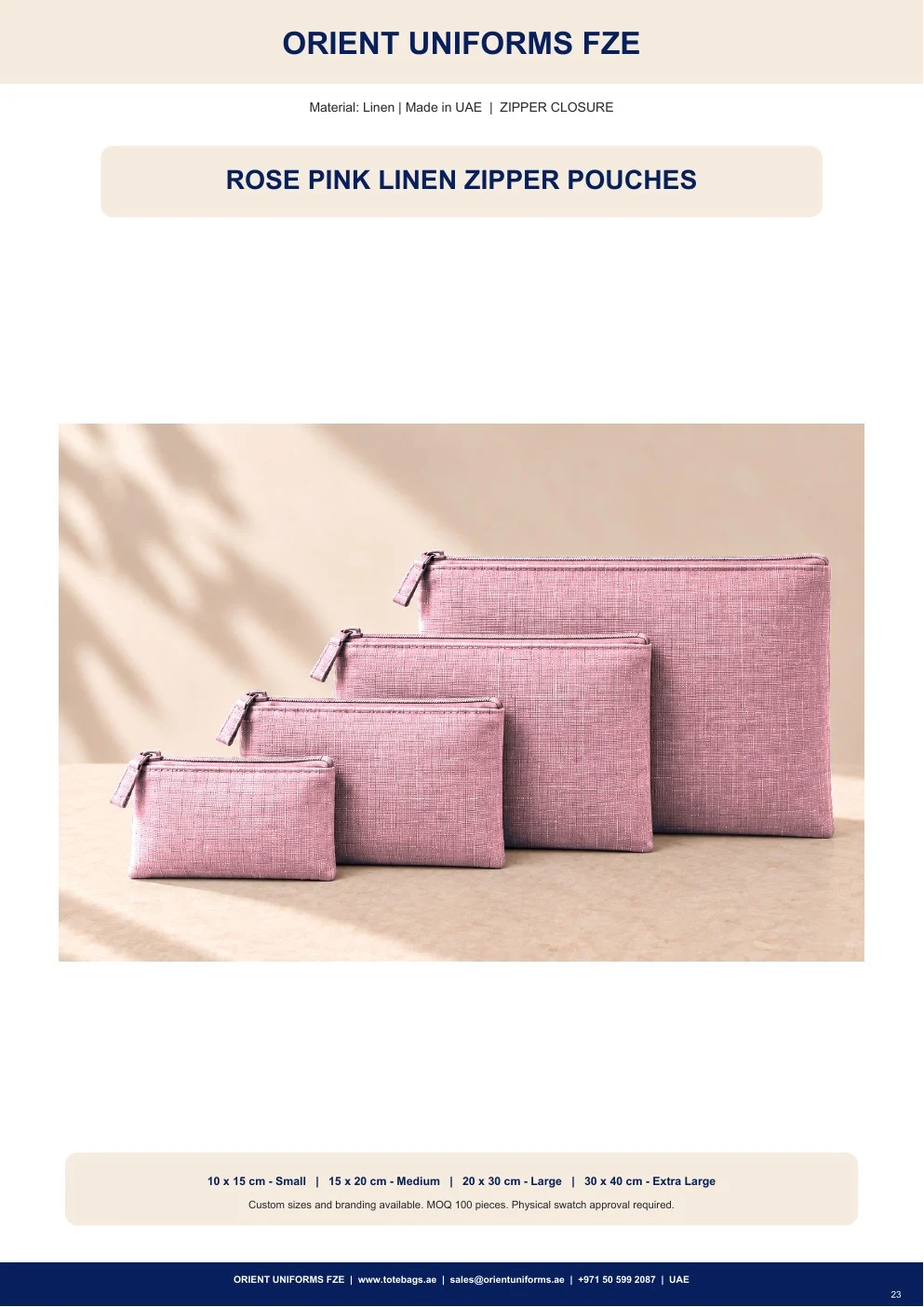 Rose Pink Linen Zipper Pouches