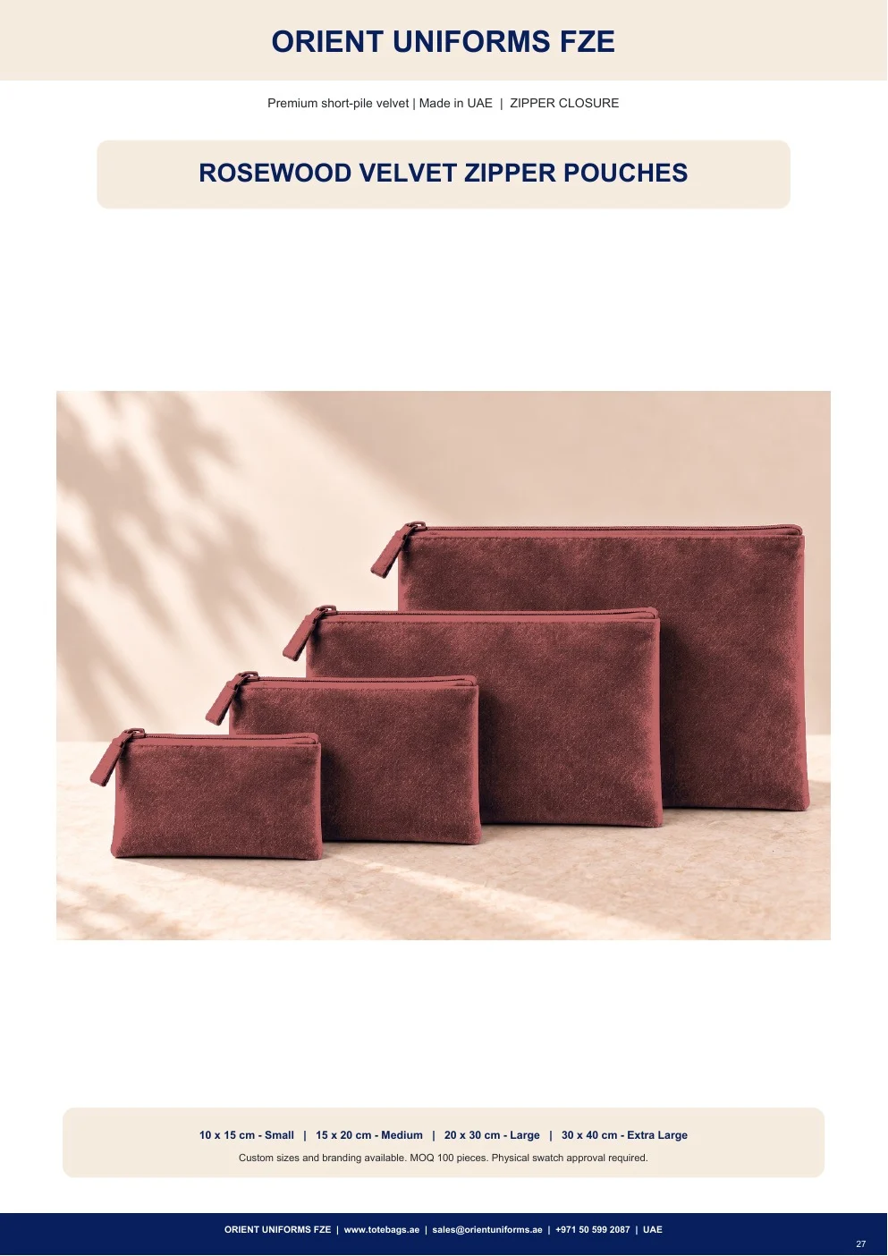 Rosewood Velvet Zipper Pouches