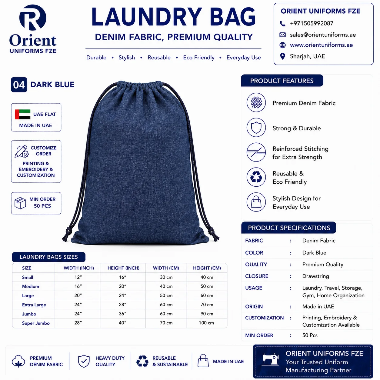 Royal Blue Denim Housekeeping Laundry Bag Royal Blue Denim Housekeeping Laundry Bag