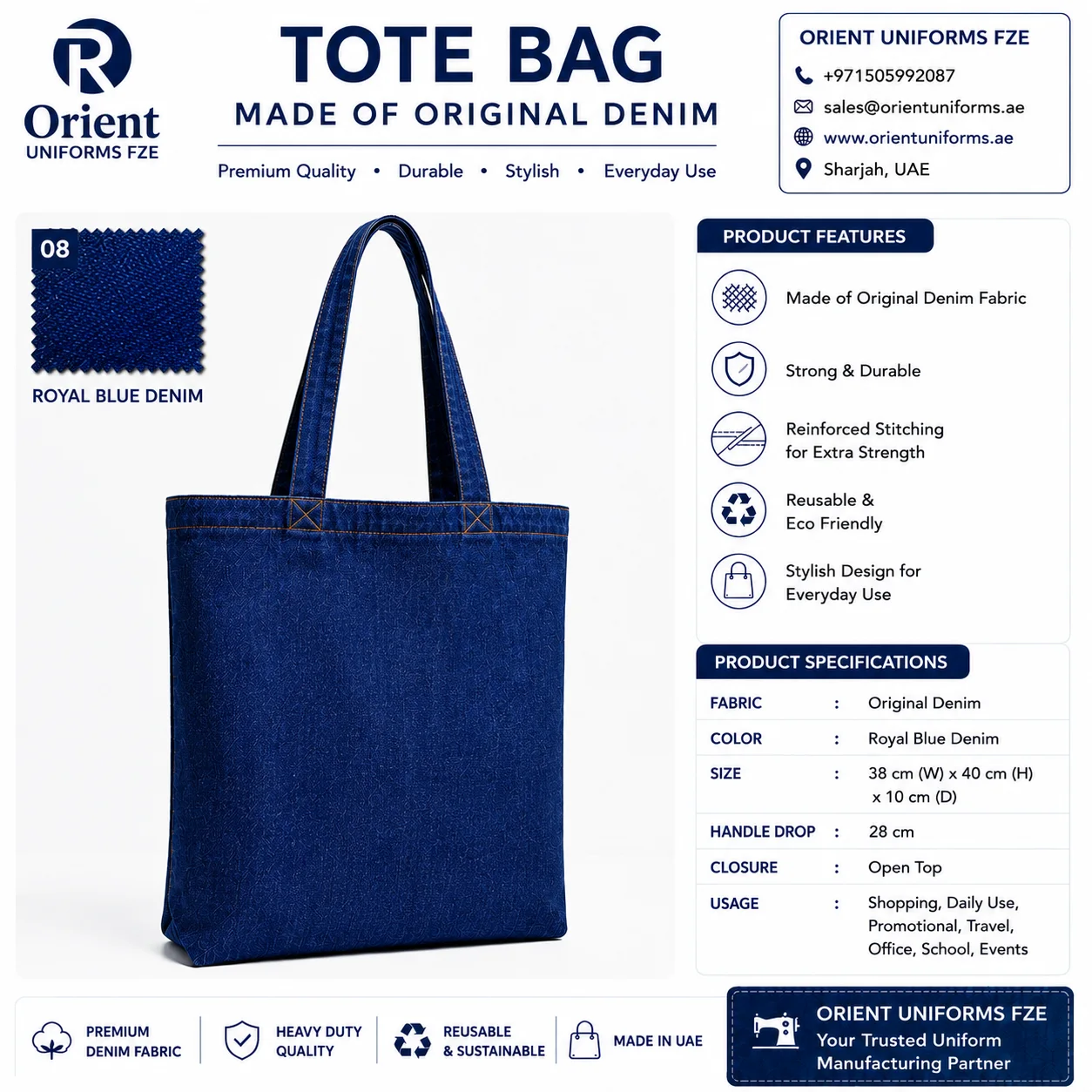 Royal blue denim tote