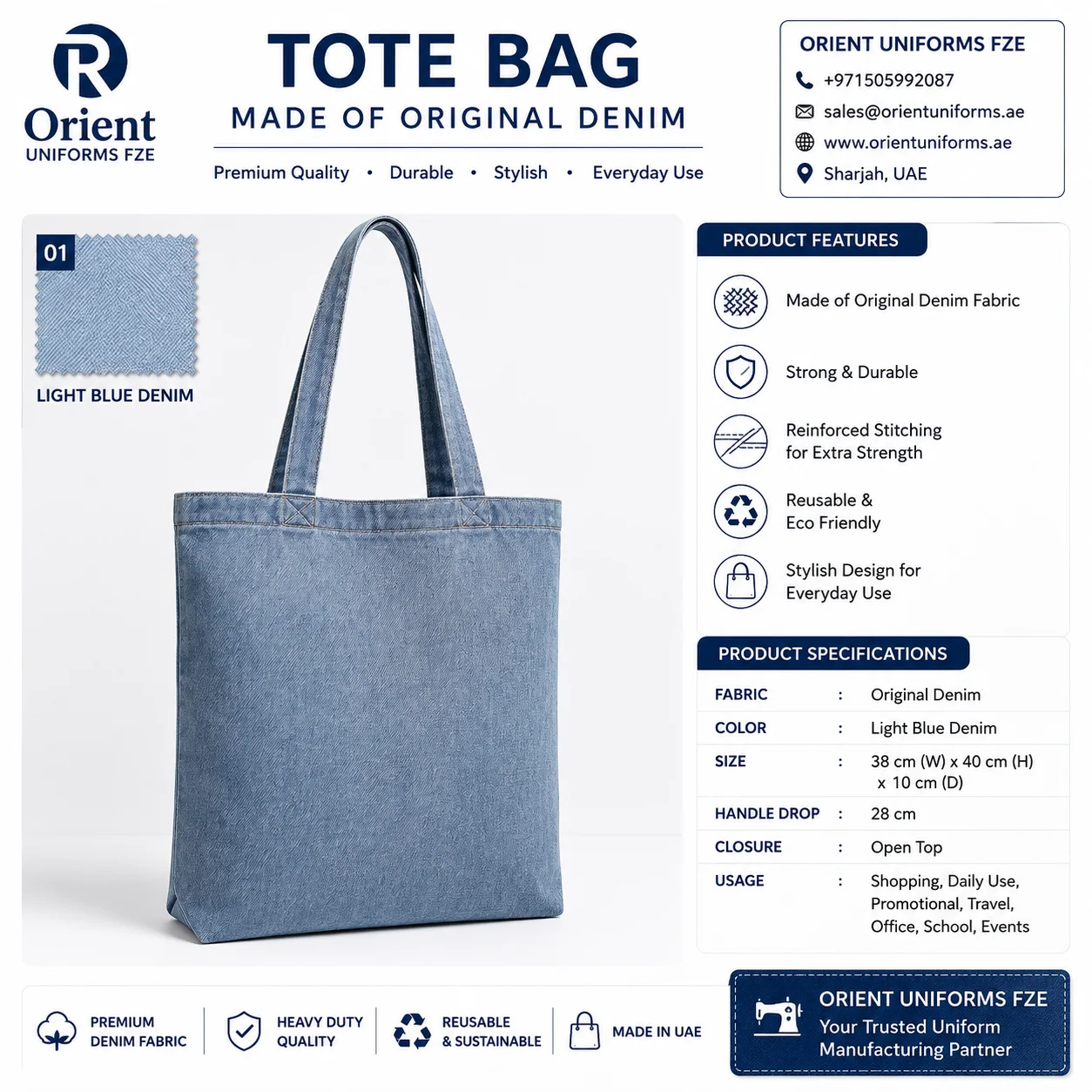Royal Blue Denim Tote Bag Corporate Shopper