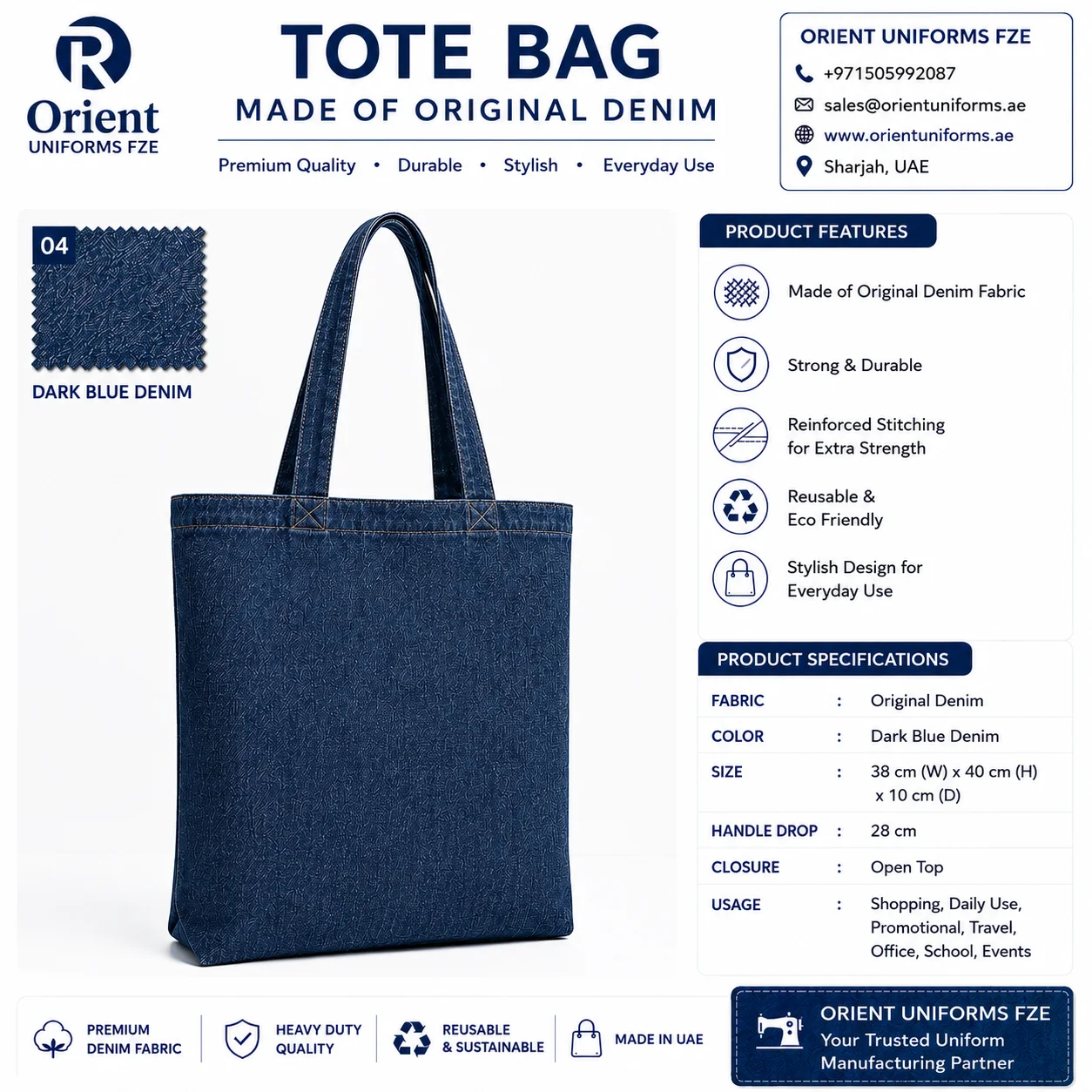 Royal Blue Denim Tote Bag Event Shopper