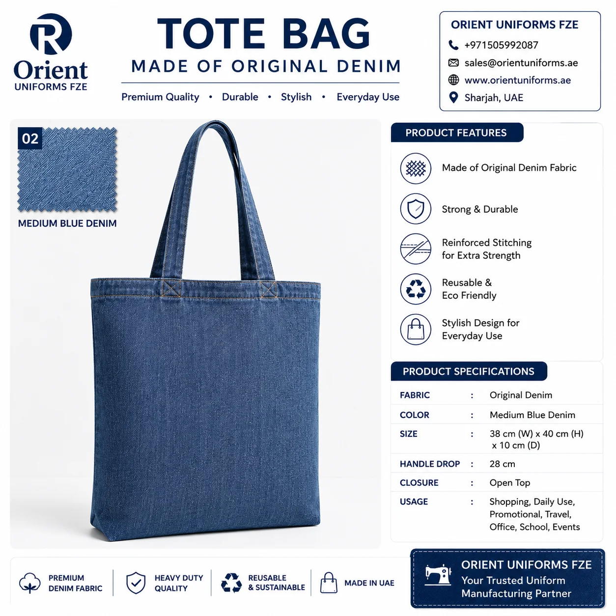 Royal Blue Denim Tote Bag Everyday Shopper