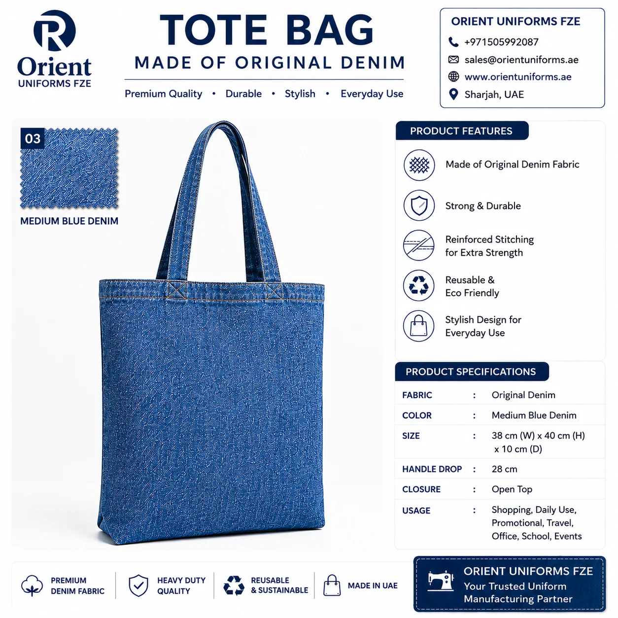Royal Blue Denim Tote Bag Promotional Shopper