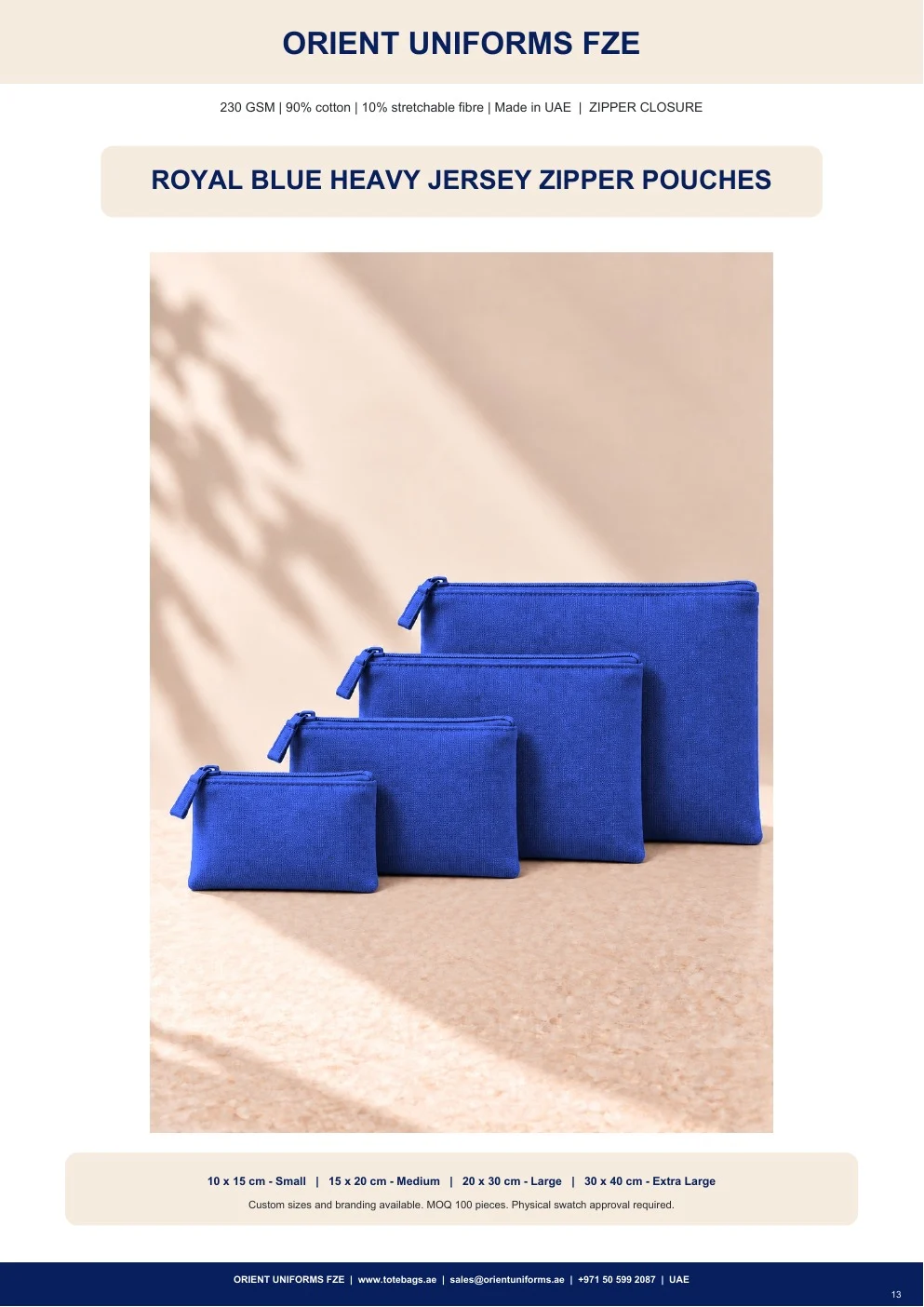 Royal Blue Heavy Jersey Zipper Pouches