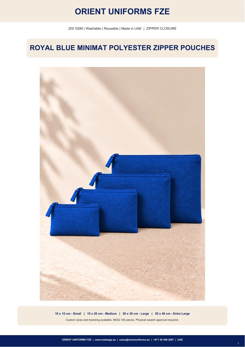 Royal Blue Minimat Polyester Zipper Pouches