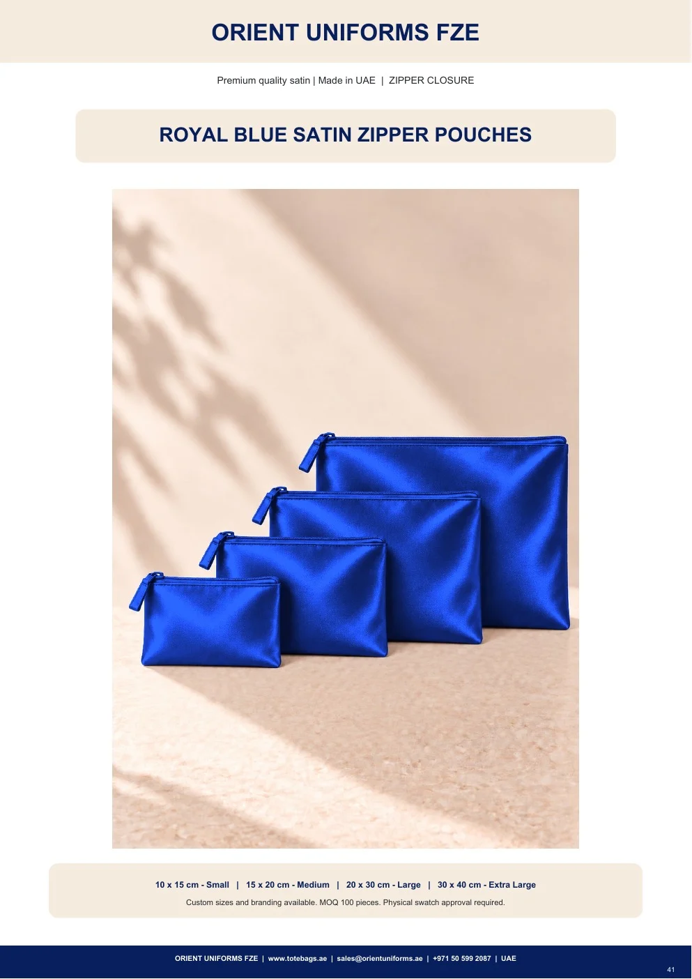 Royal Blue Satin Zipper Pouches