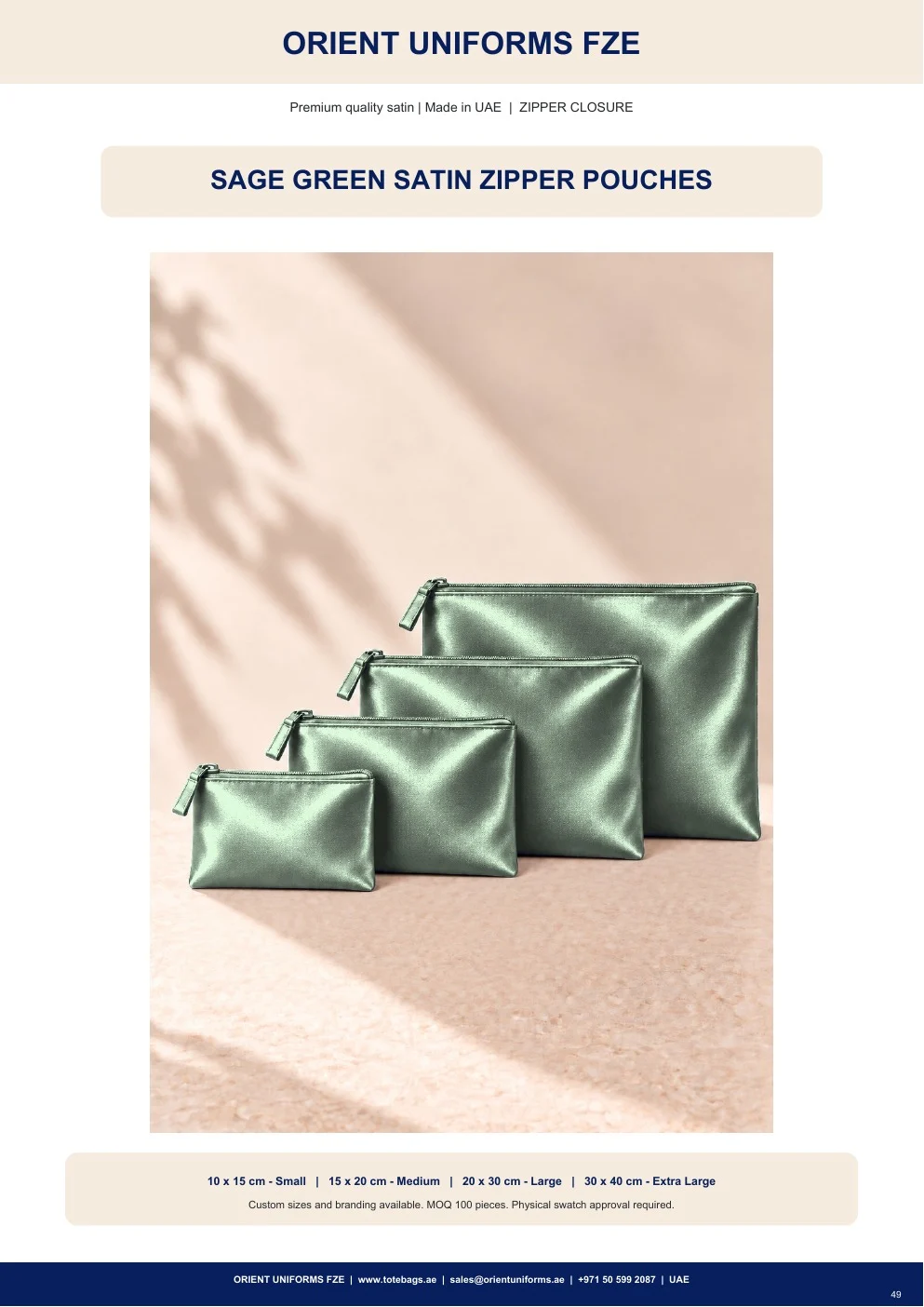Sage Green Satin Zipper Pouches